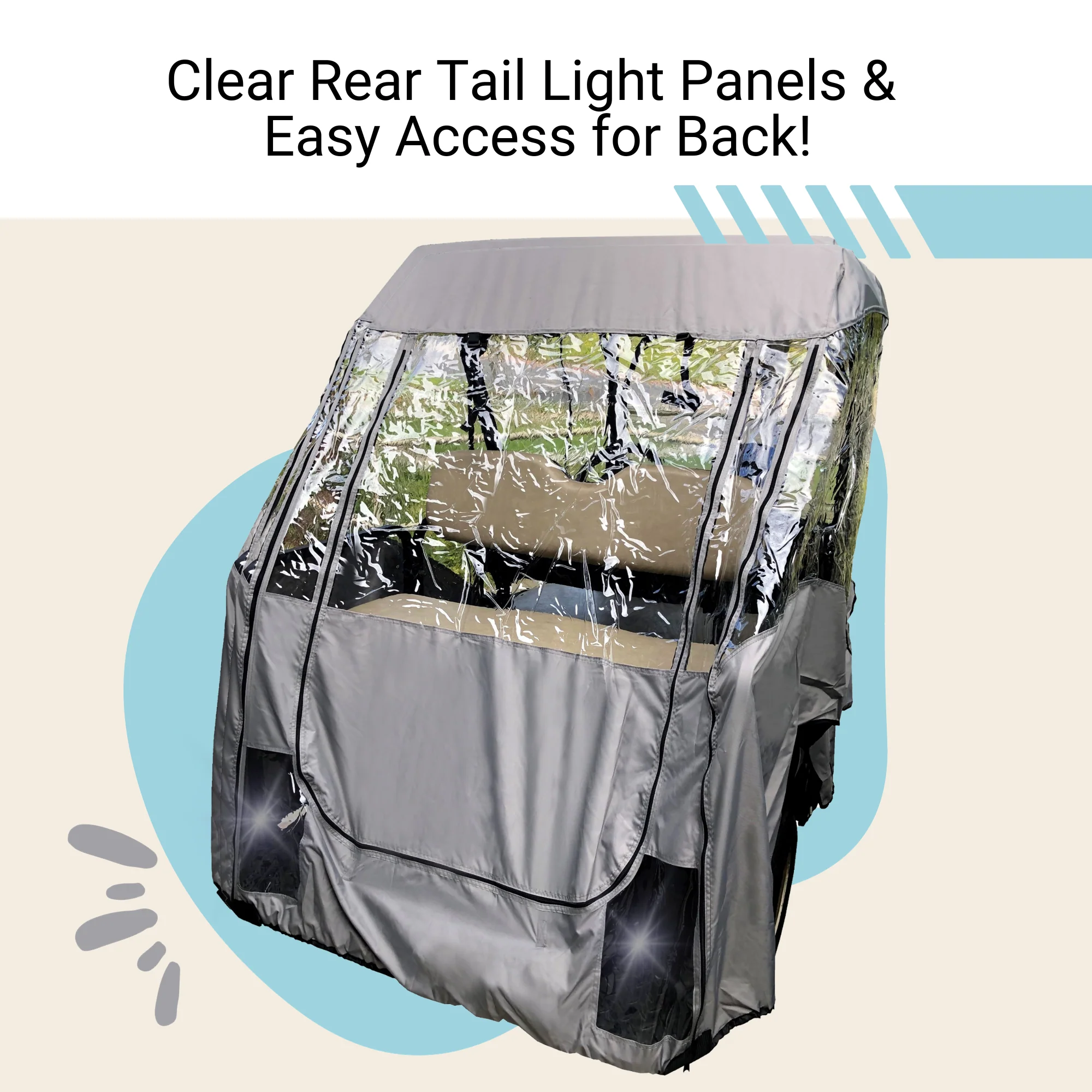 2+2 Passenger 3 Sided Golf Cart Enclosure Short Roof 58"L Cover Open Front - Grey - Image 6