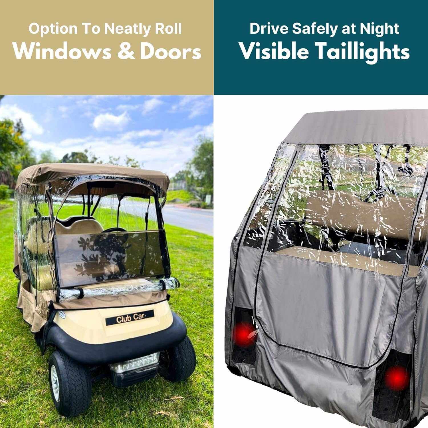 2+2 Passenger Golf Cart Driving Enclosure Cover (4 Passenger Short Roof 58") Grey - Image 2