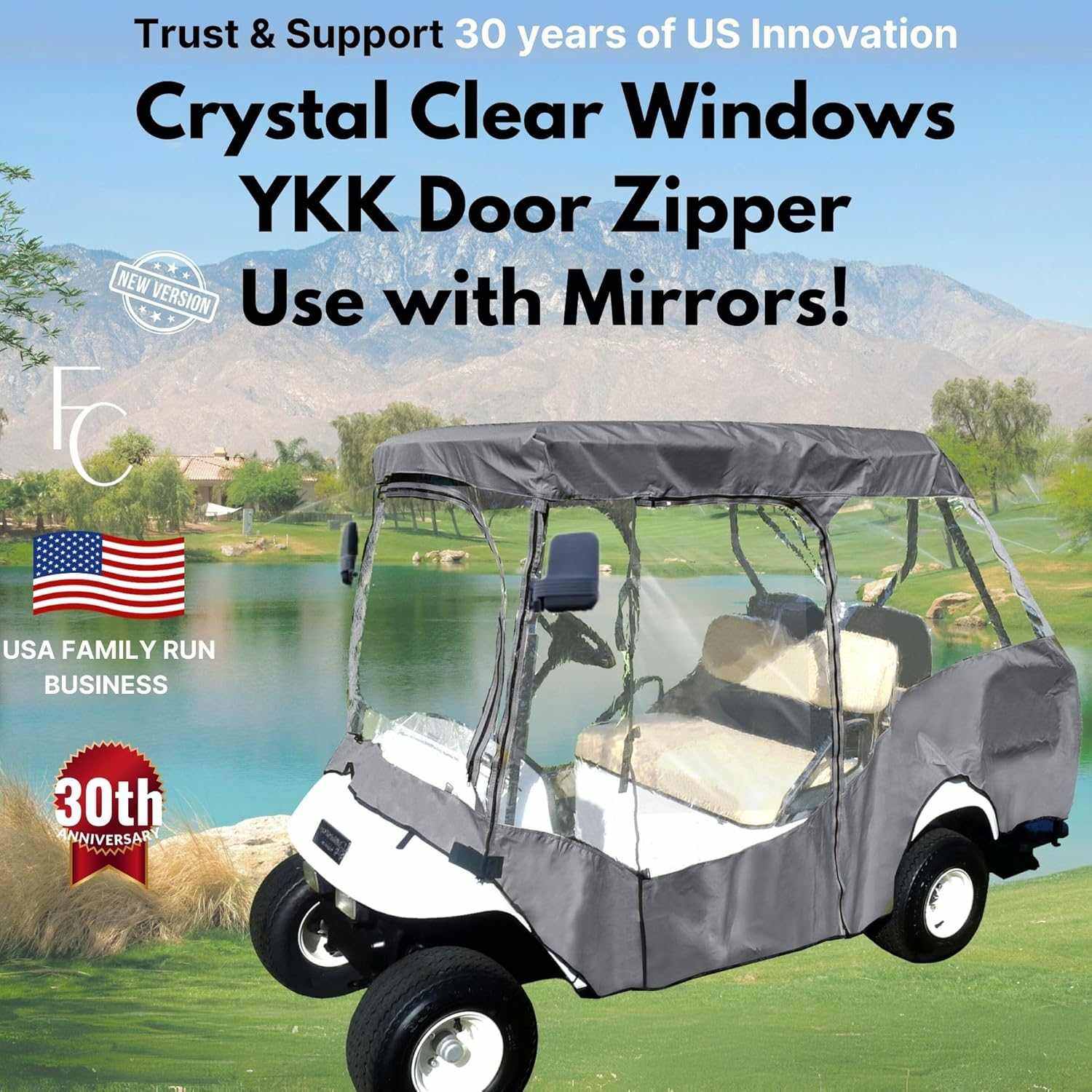 2+2 Passenger Golf Cart Driving Enclosure Cover (4 Passenger Short Roof 58") Grey - Image 7