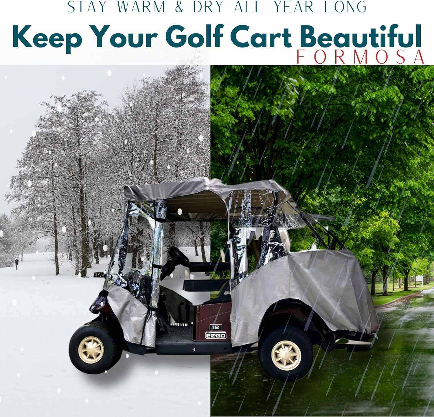 2+2 Passenger Golf Cart Driving Enclosure Cover (4 Passenger Short Roof 58") Grey - Image 8