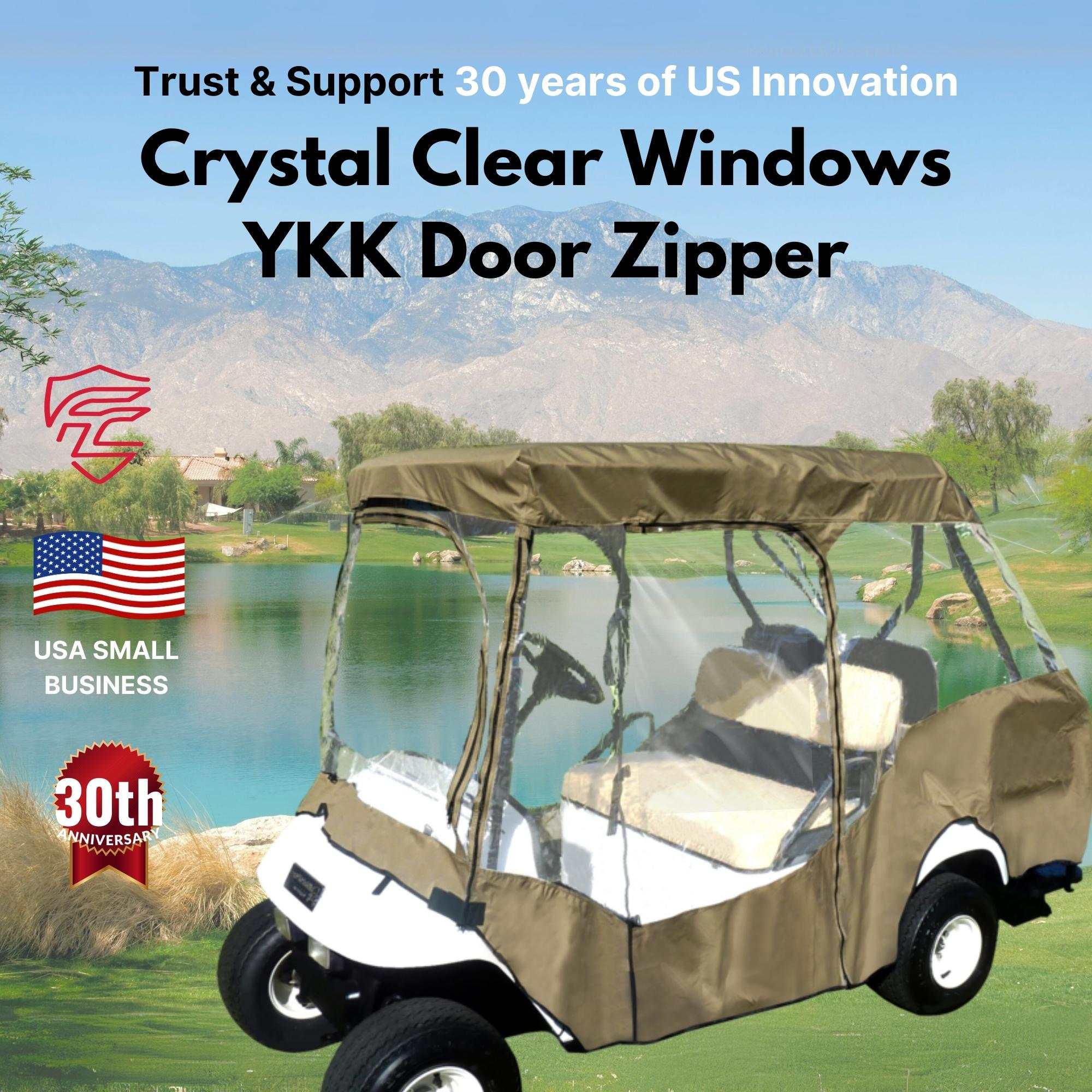 2+2 Passenger Golf Cart Driving Enclosure Cover (4 Passenger Short Roof 58") Taupe - Image 2