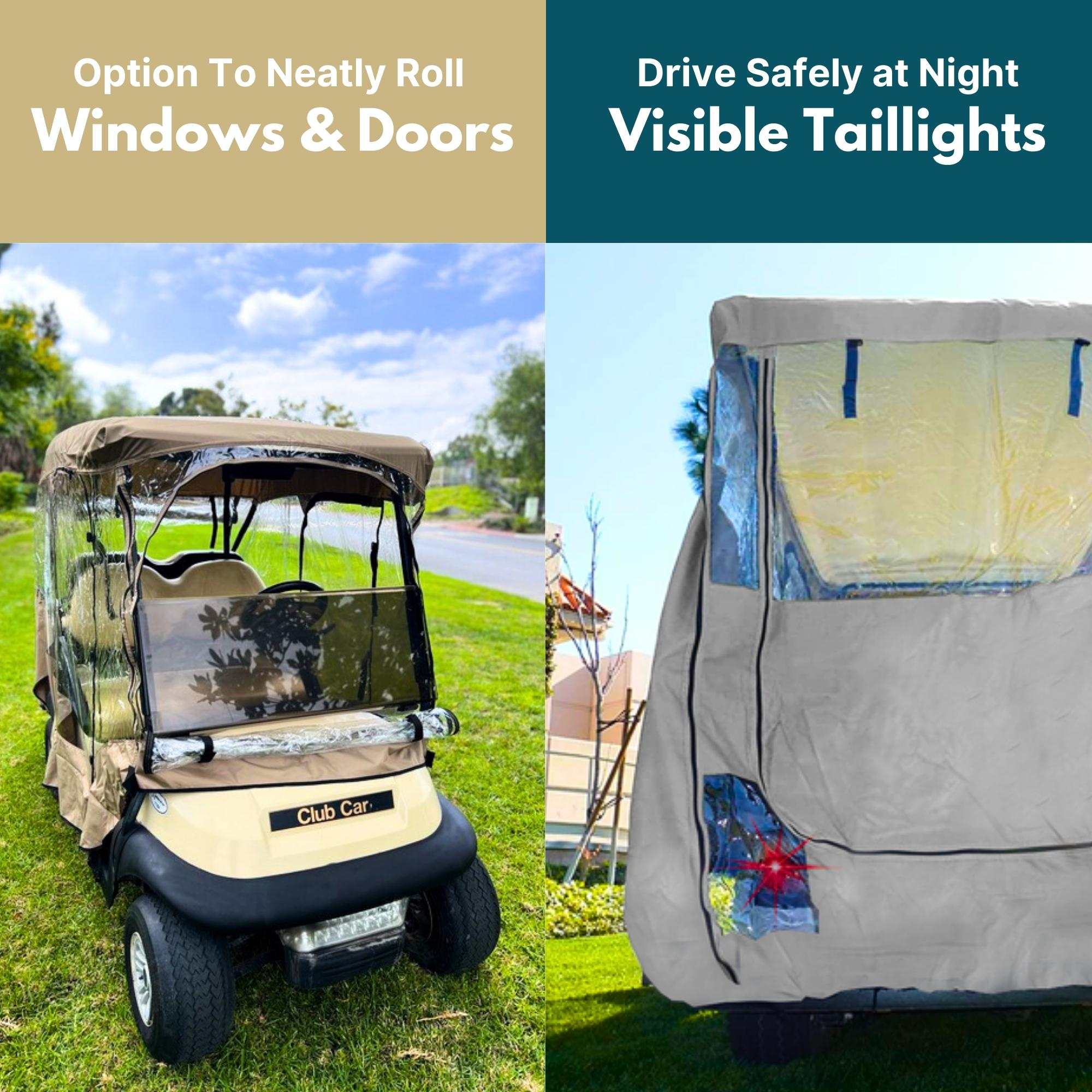2+2 Passenger Golf Cart Driving Enclosure Cover (4 Passenger Short Roof 58") Taupe - Image 4