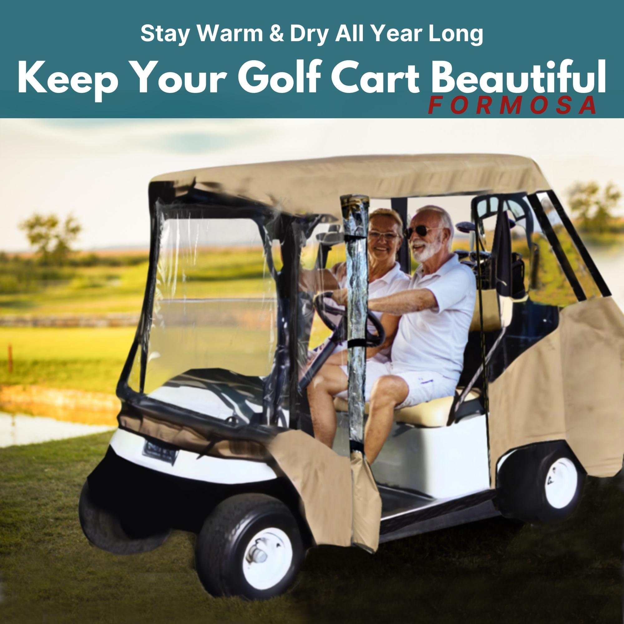 2+2 Passenger Golf Cart Driving Enclosure Cover (4 Passenger Short Roof 58") Taupe - Image 7