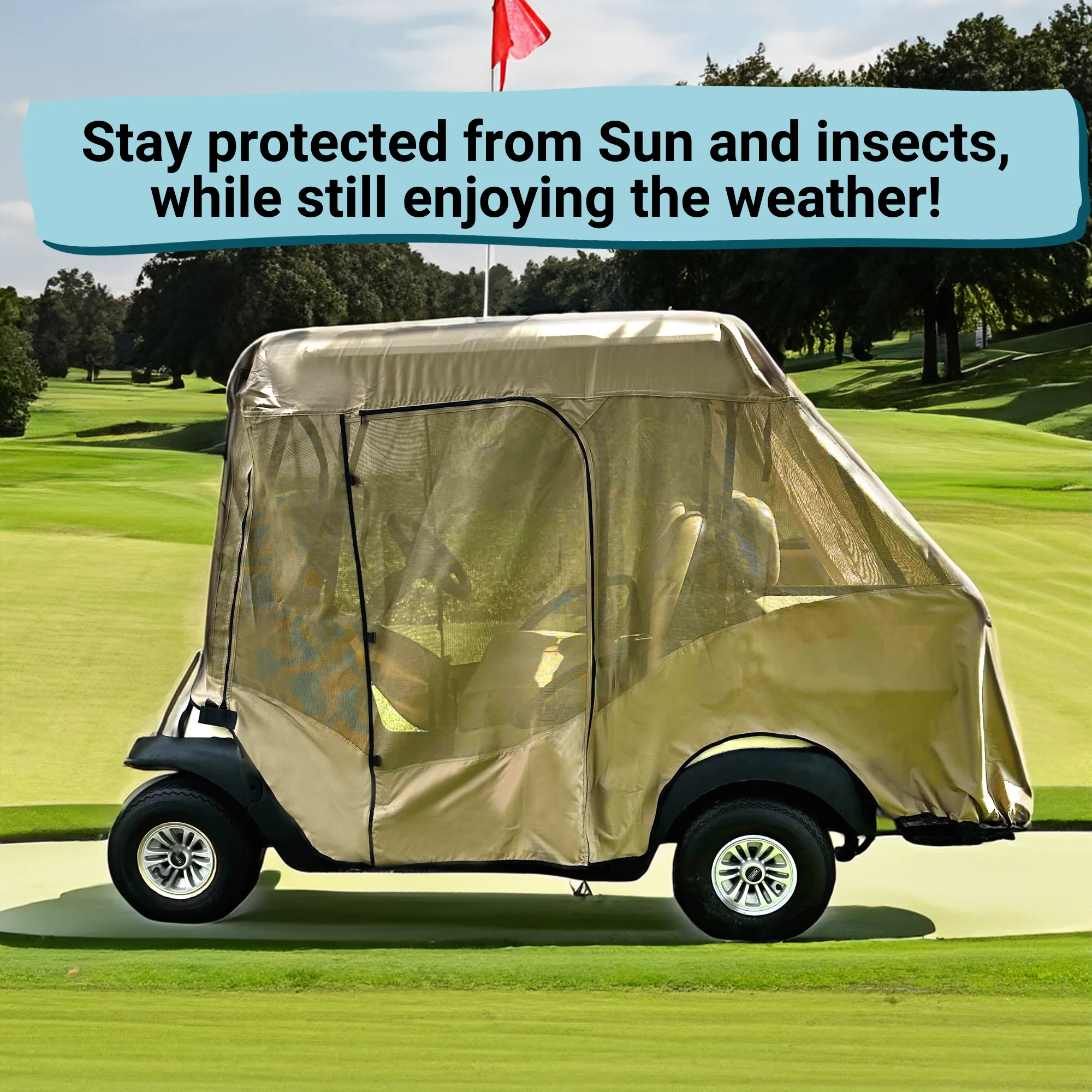 2+2 Passenger Golf Cart Driving Enclosure Cover (4 Passenger Short Roof 58") Texteline Mesh Taupe - Image 9