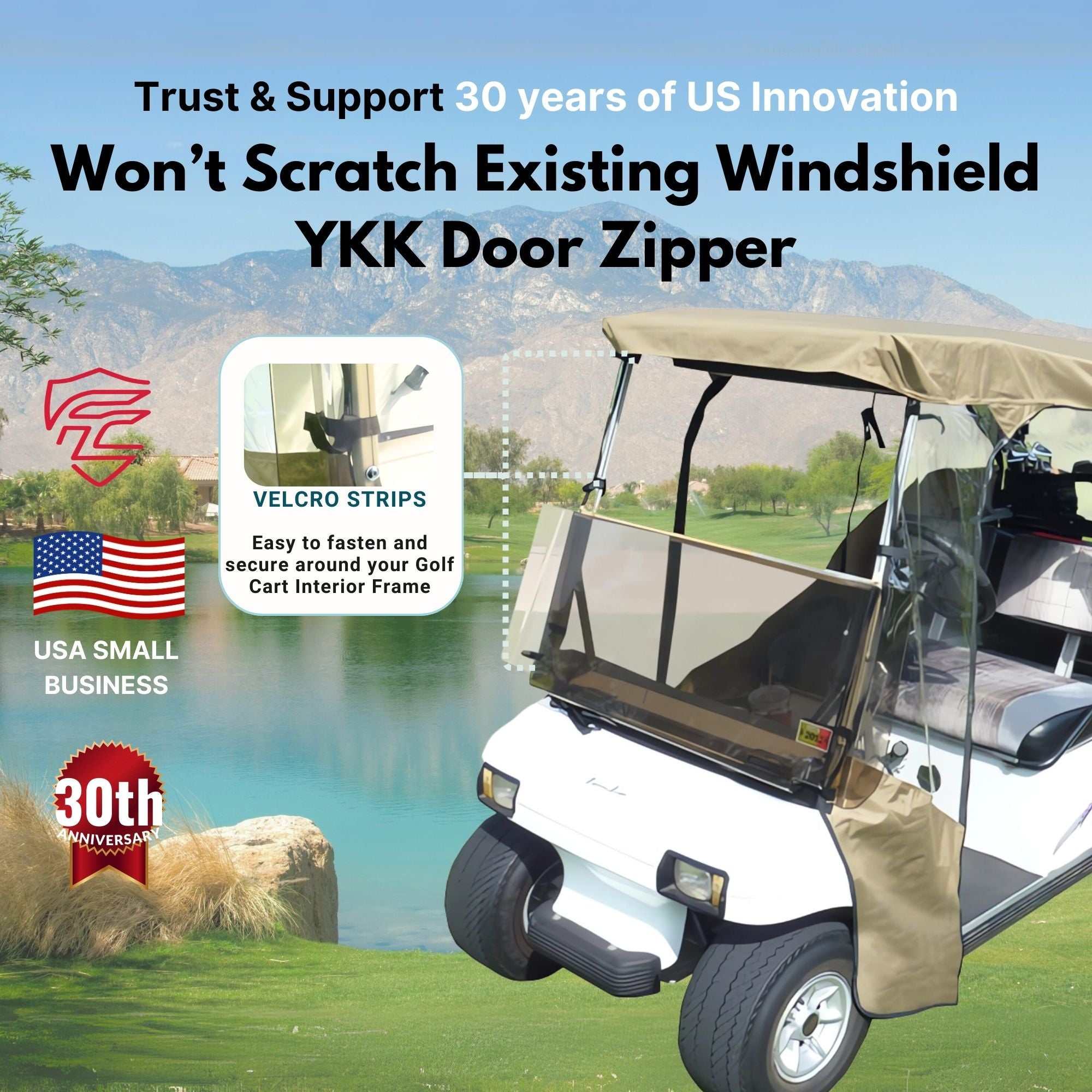 2 Passenger 3 Sides Golf Cart Driving Enclosure Cover Open Front Taupe - Image 2