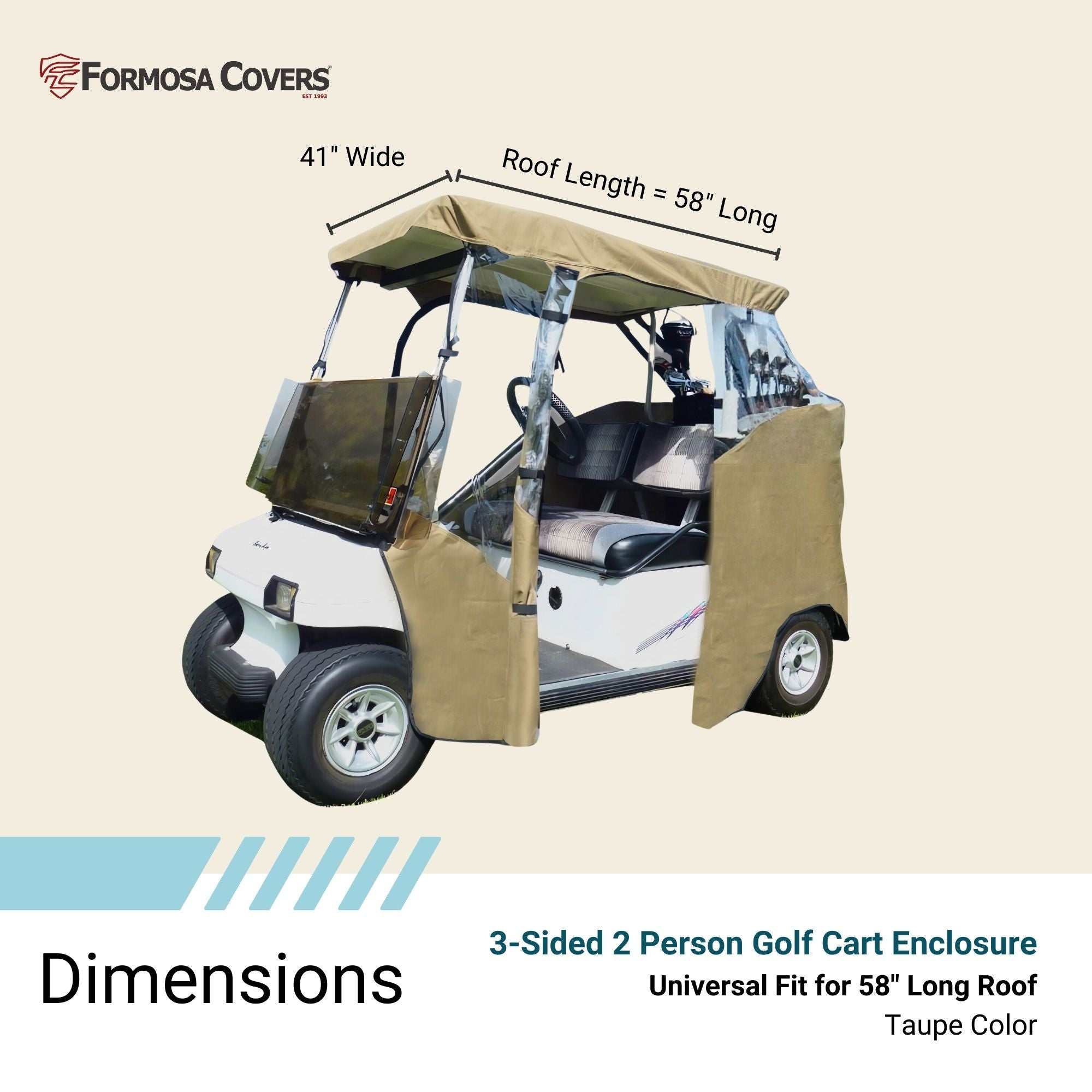 2 Passenger 3 Sides Golf Cart Driving Enclosure Cover Open Front Taupe - Image 3