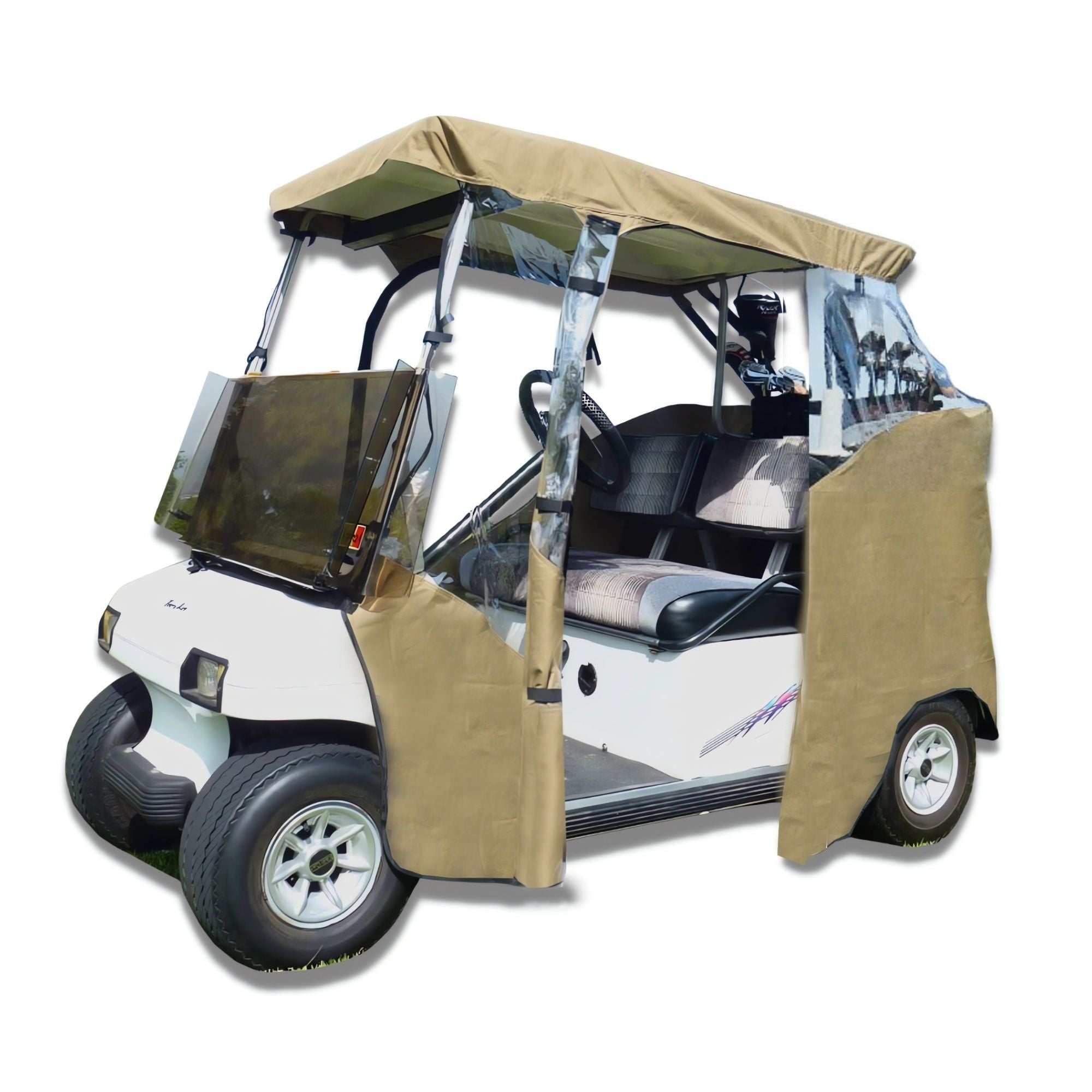 2 Passenger 3 Sides Golf Cart Driving Enclosure Cover Open Front Taupe - Image 8