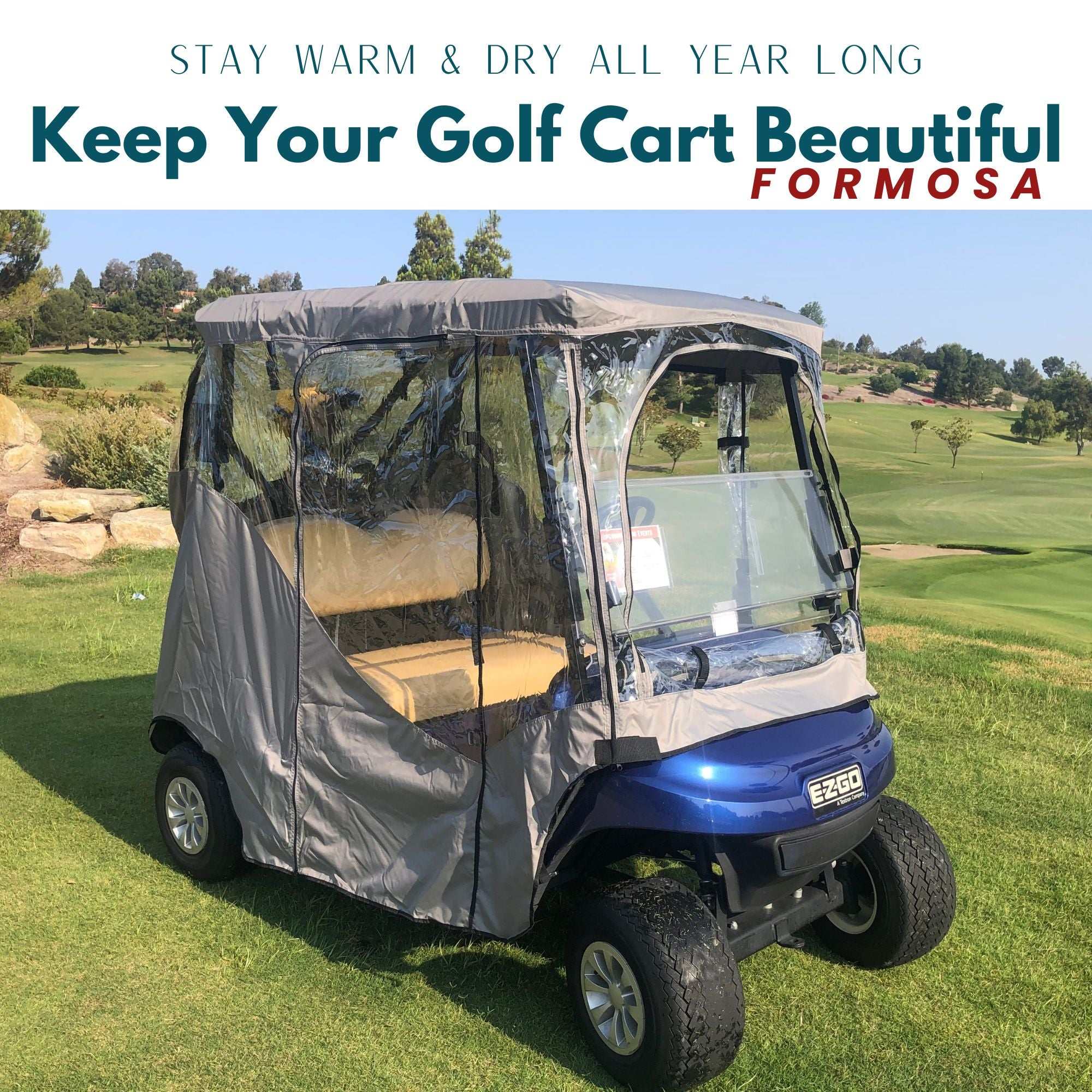 2 Passenger Golf Cart Cover Driving Enclosure YKK Door Zippers - Grey - Image 6