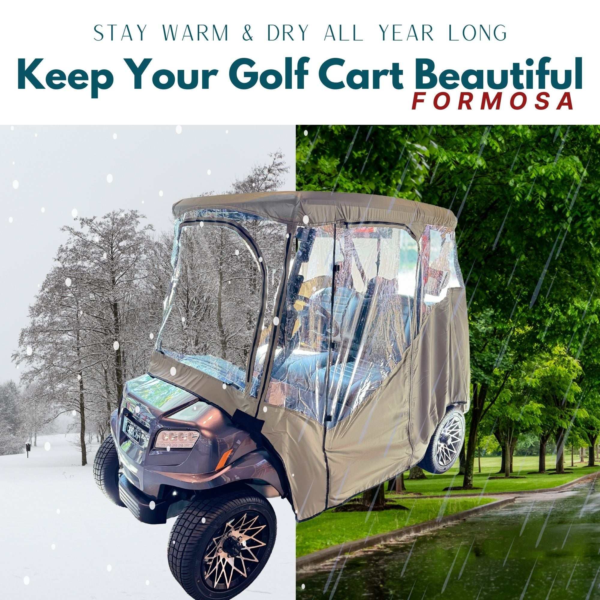 2 Passenger Golf Cart Cover Driving Enclosure YKK Door Zippers - Taupe - Image 6
