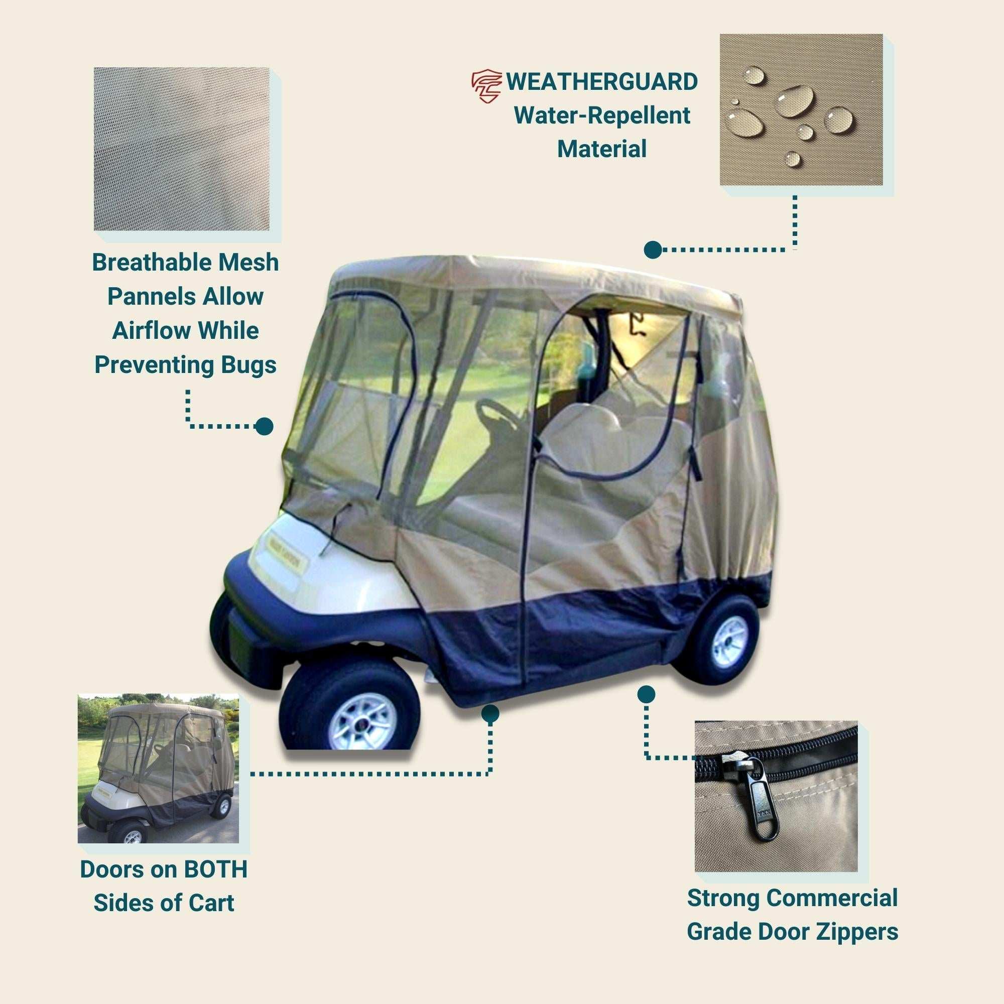 2 Passenger Golf Cart Mesh Driving Enclosure Cover with Mosquito Netting - Image 5