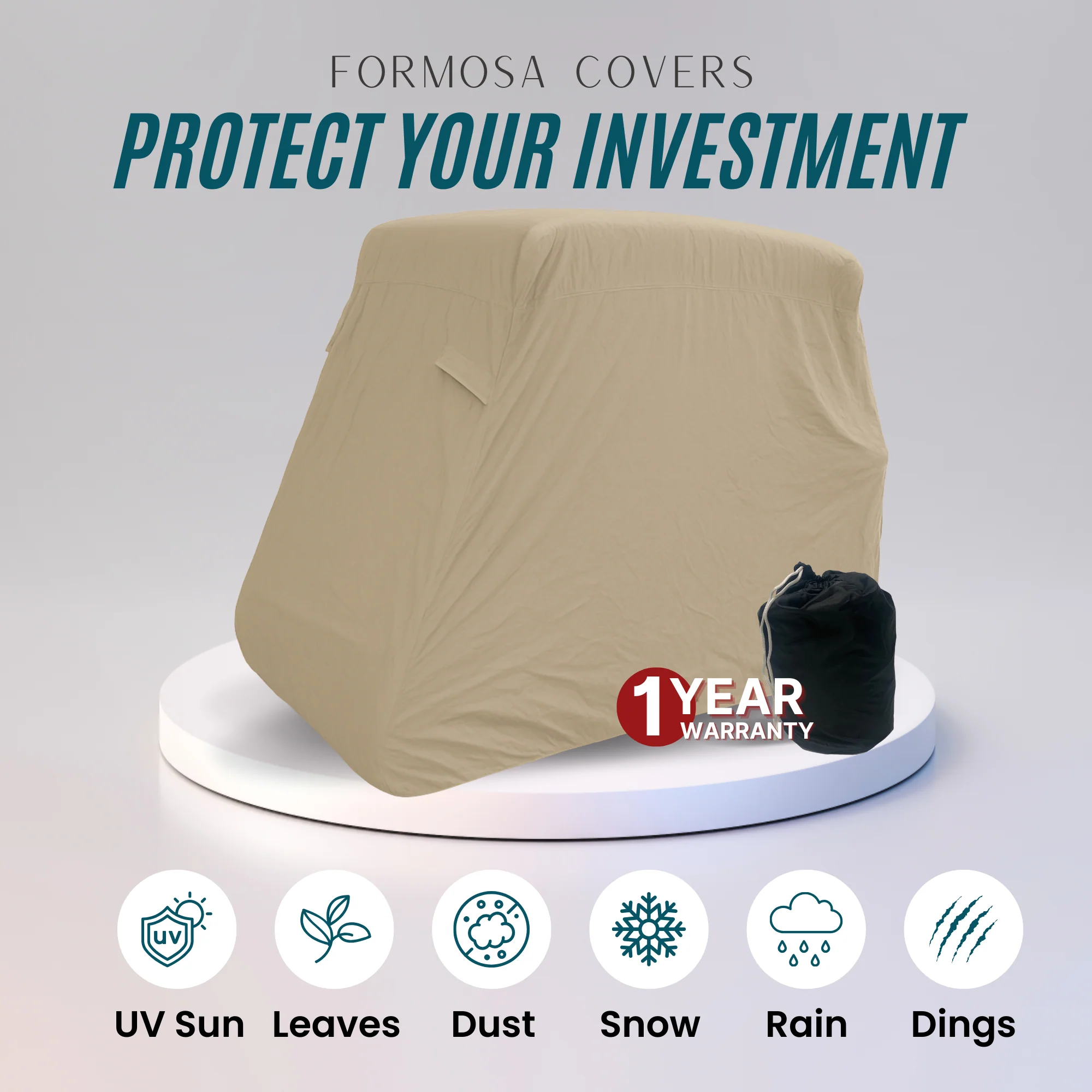 2 Passenger Golf Cart Storage Cover Taupe - Image 3