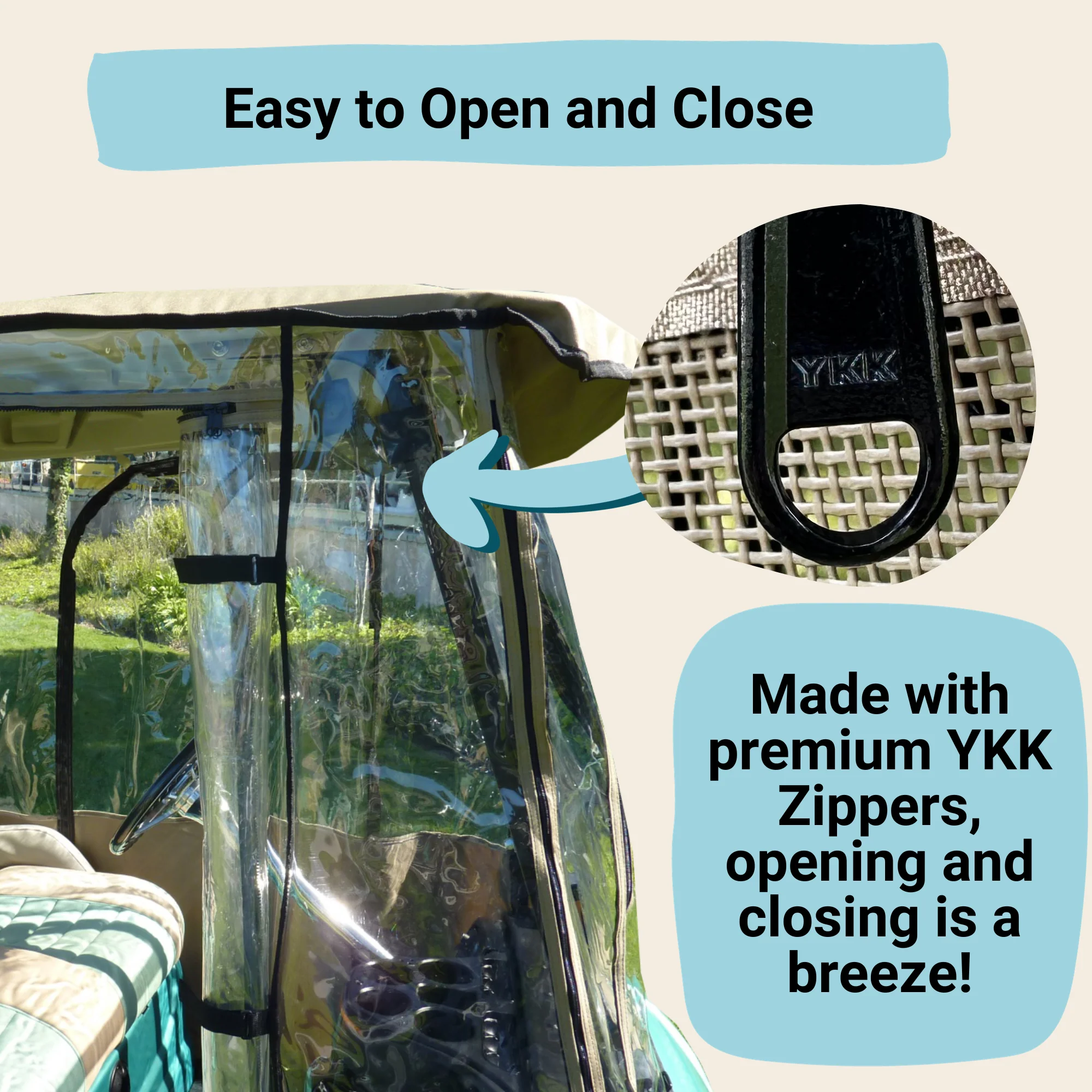 2 Passengers Driving Enclosure Roof 56" - 60" Straight Down Tail in Taupe Golf Cart Cover - Image 4