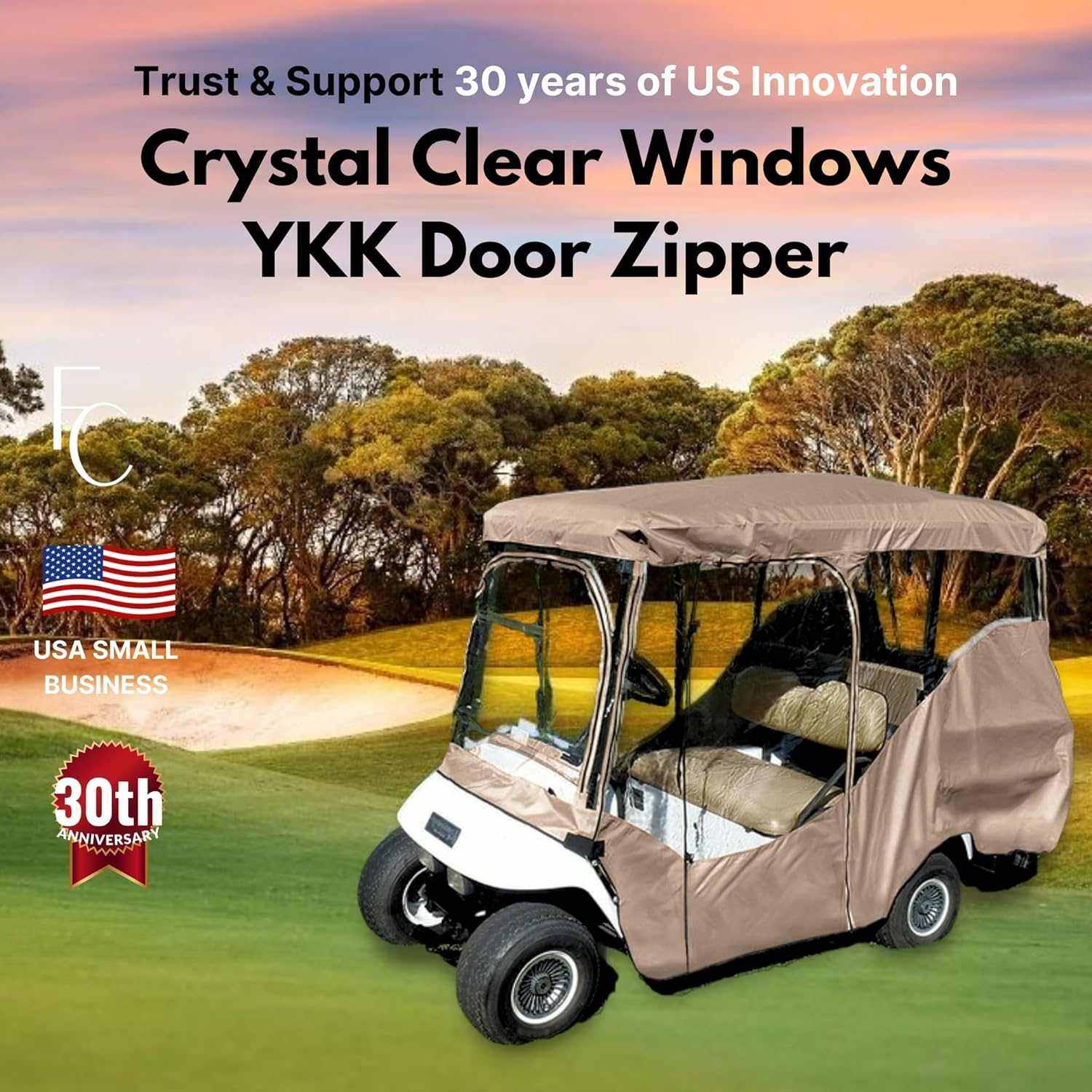 4 Passenger Golf Cart Driving Enclosure Cover (4 Seater Long Roof 80") Taupe - Image 5