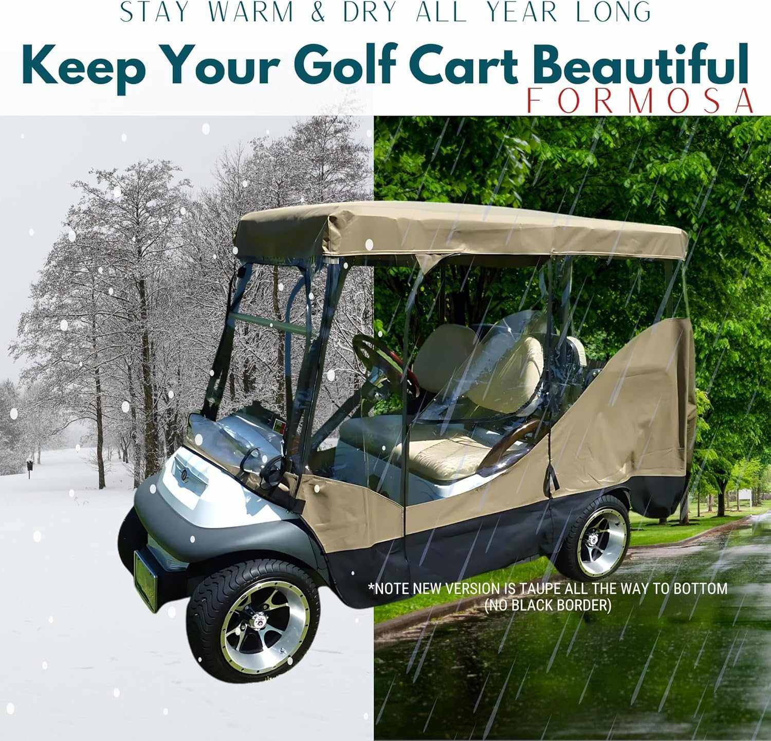 4 Passenger Golf Cart Driving Enclosure Cover (4 Seater Long Roof 80") Taupe - Image 6