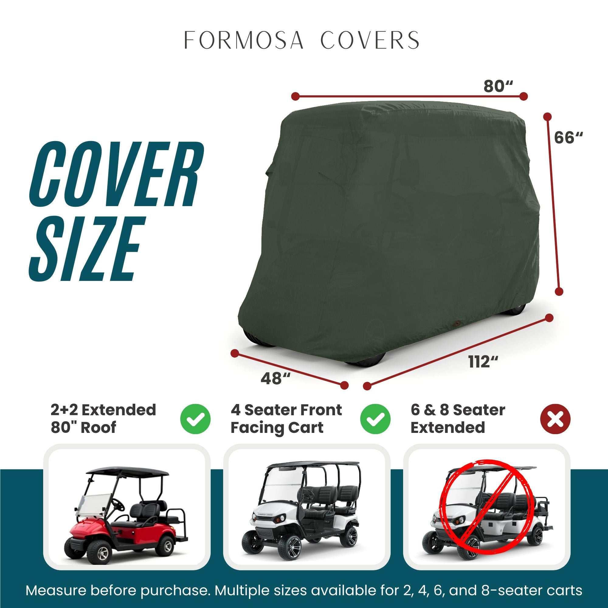 4 Passenger Golf Cart Storage Cover (4 Seater Long Roof 80") Green - Image 2