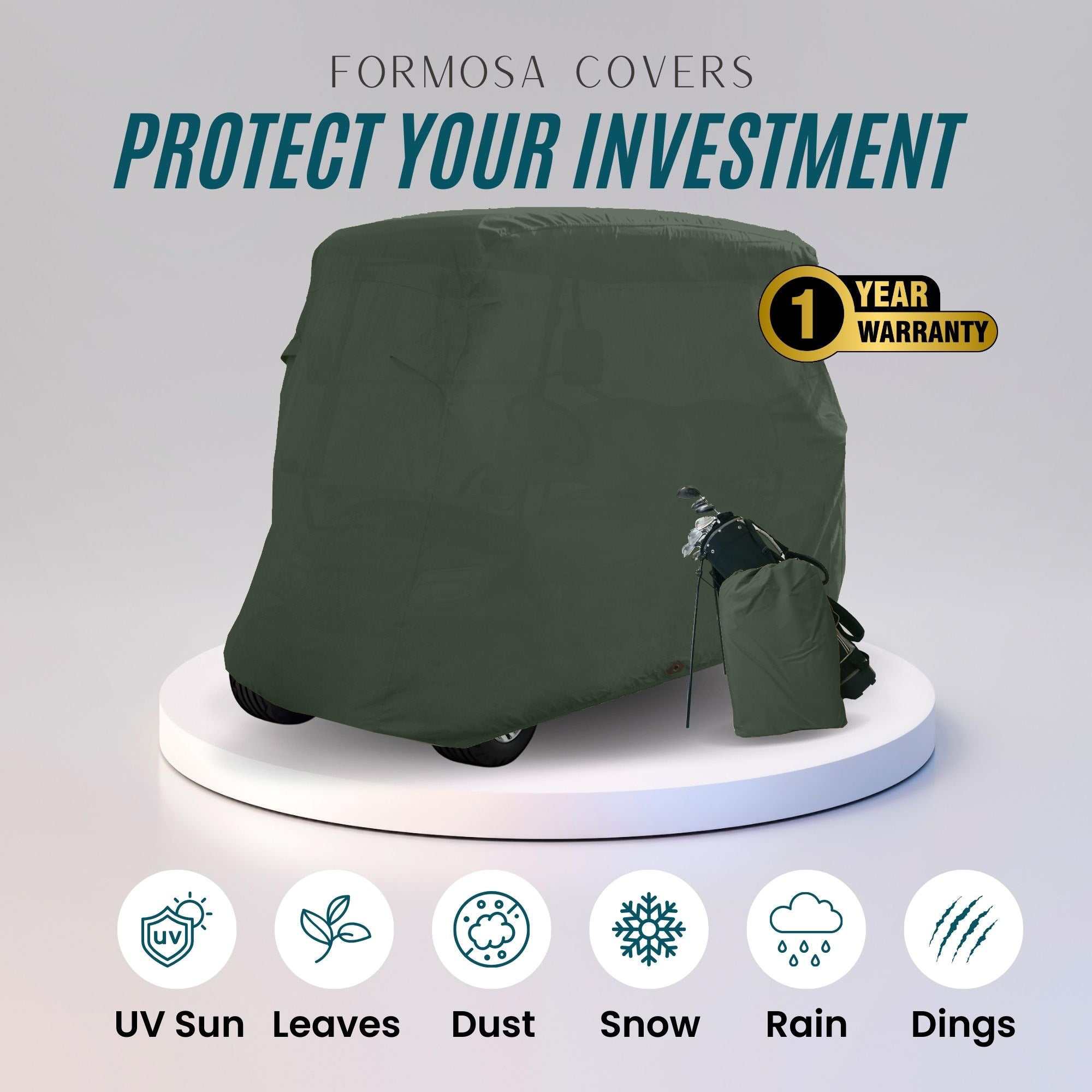 4 Passenger Golf Cart Storage Cover (4 Seater Long Roof 80") Green - Image 3