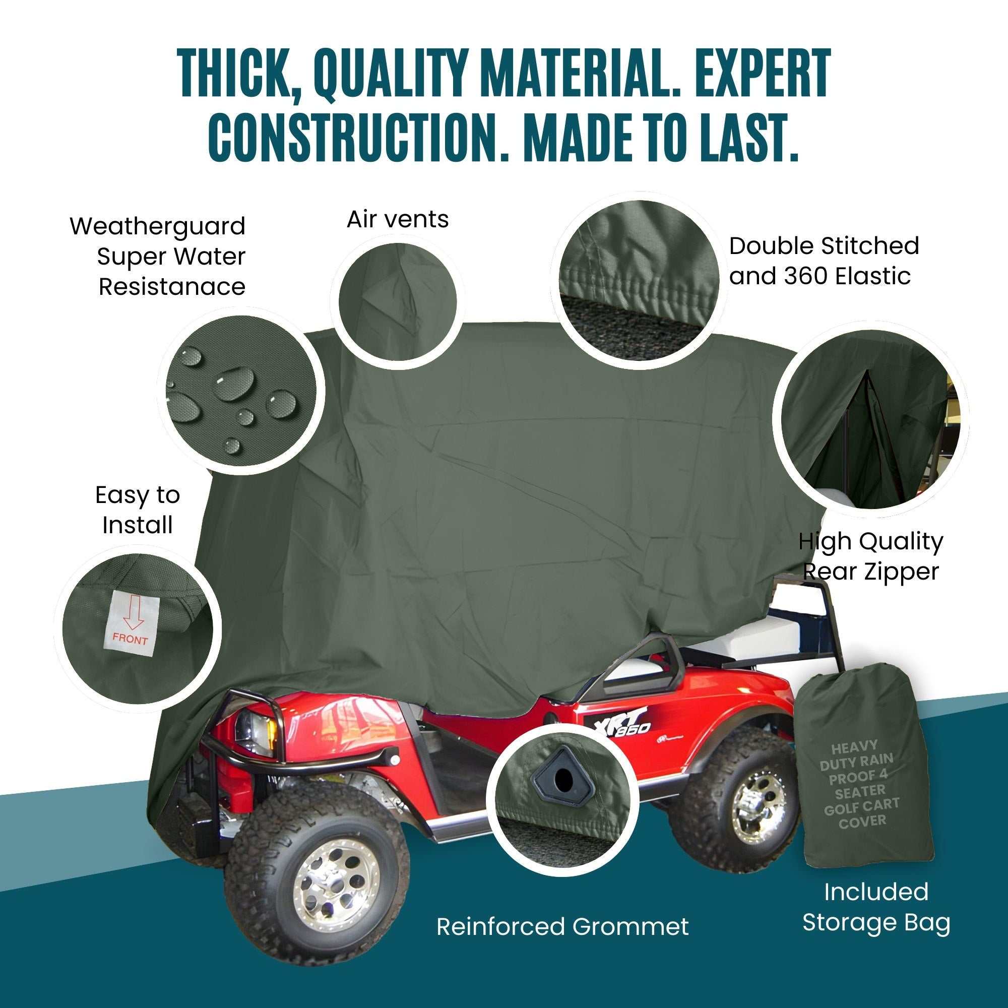 4 Passenger Golf Cart Storage Cover (4 Seater Long Roof 80") Green - Image 5