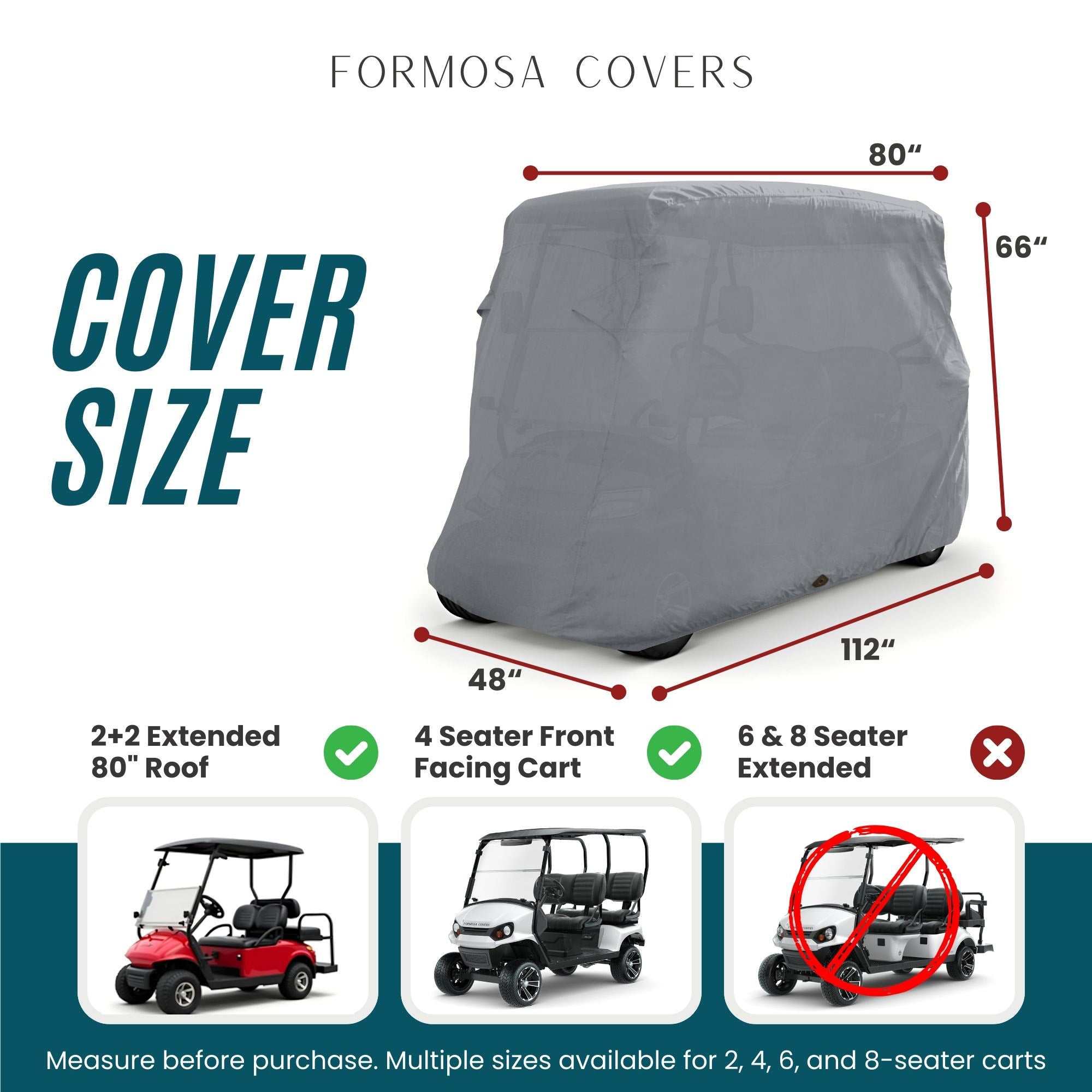 4 Passenger Golf Cart Storage Cover (4 Seater Long Roof 80") Grey - Image 2