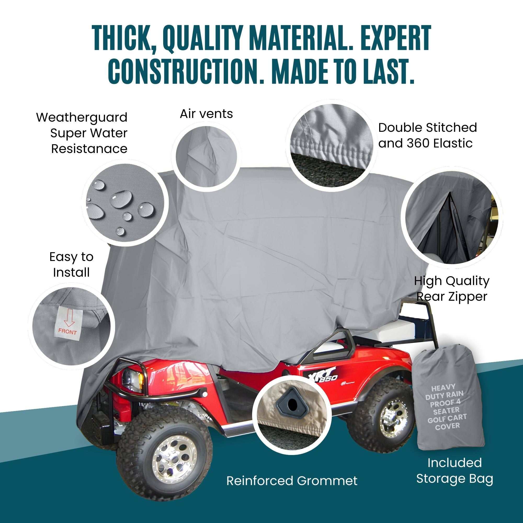 4 Passenger Golf Cart Storage Cover (4 Seater Long Roof 80") Grey - Image 6