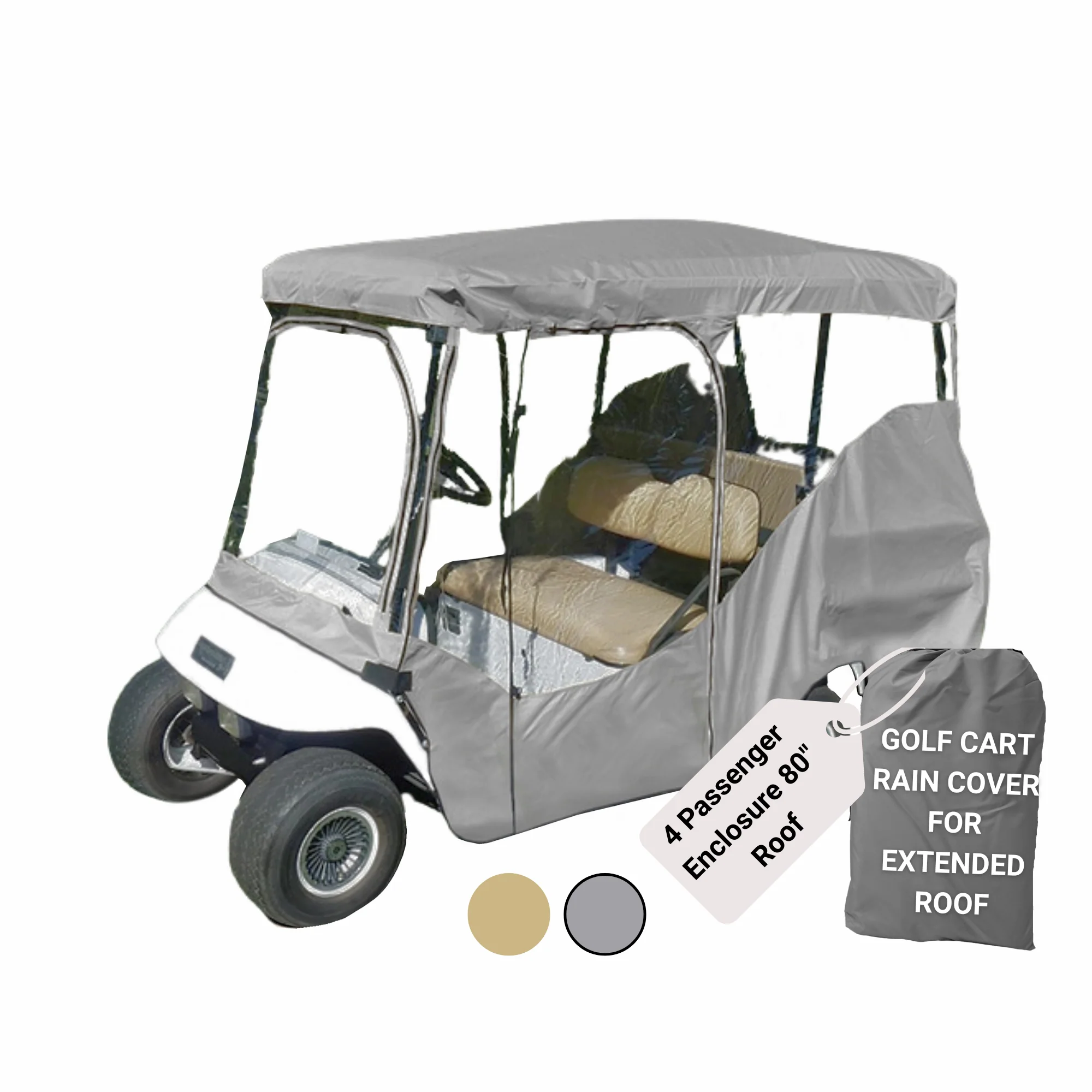 4 Passenger Long Roof Golf Cart Enclosure (Roof Length 80") Grey