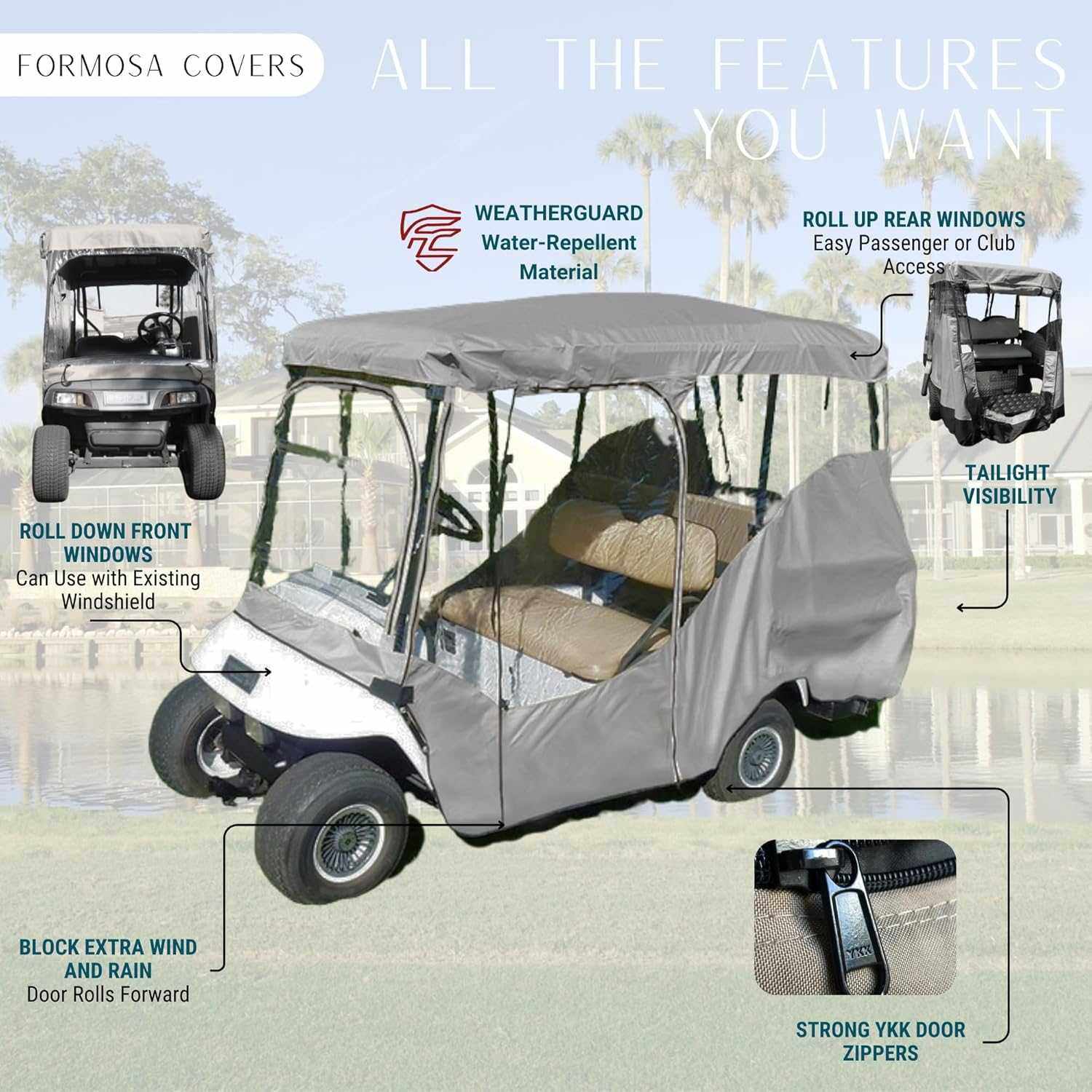 4 Passenger Long Roof Golf Cart Enclosure (Roof Length 80") Grey - Image 3