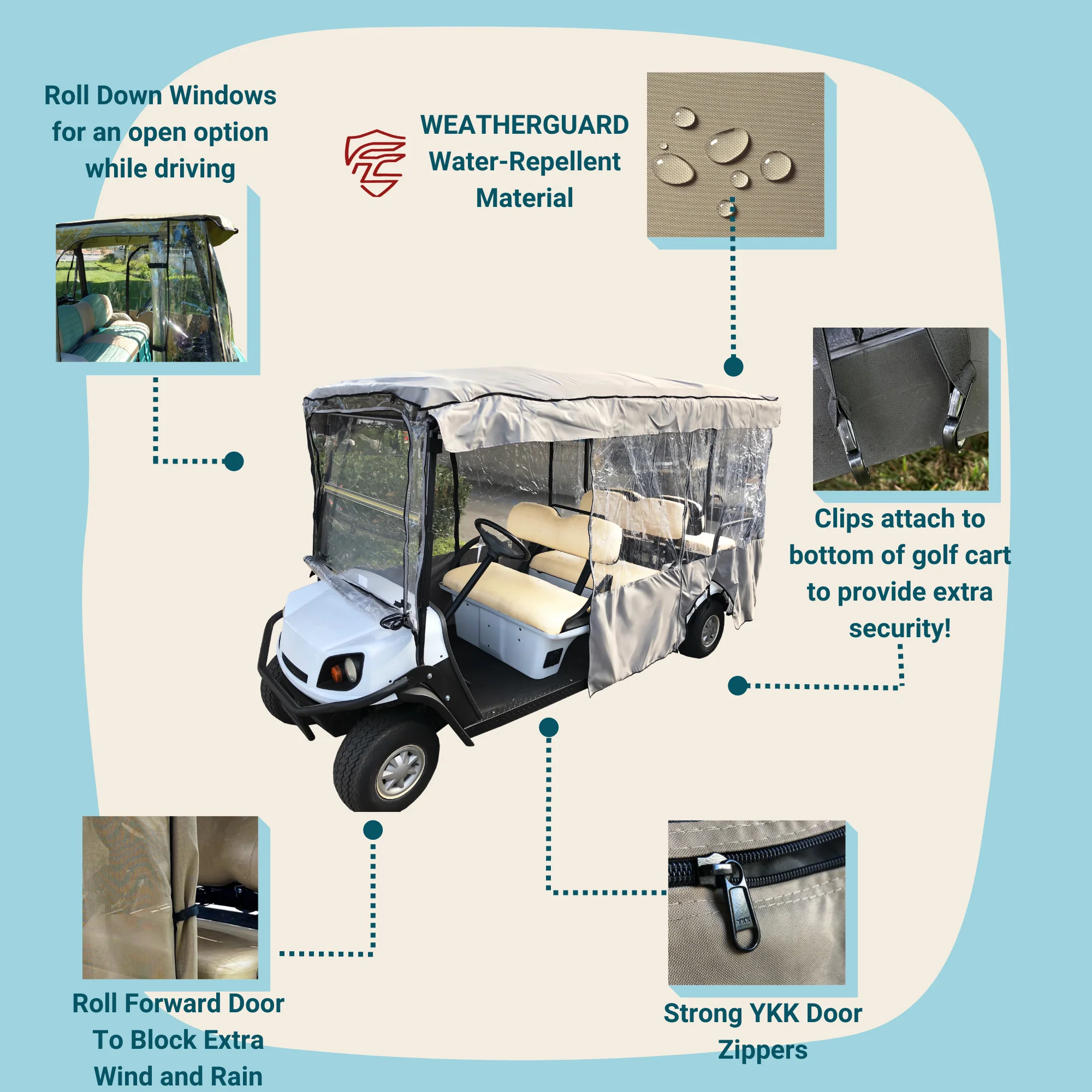 6 Passenger Driving Enclosure Golf Cart Cover fits EZGO 4+2 Bench - Image 2