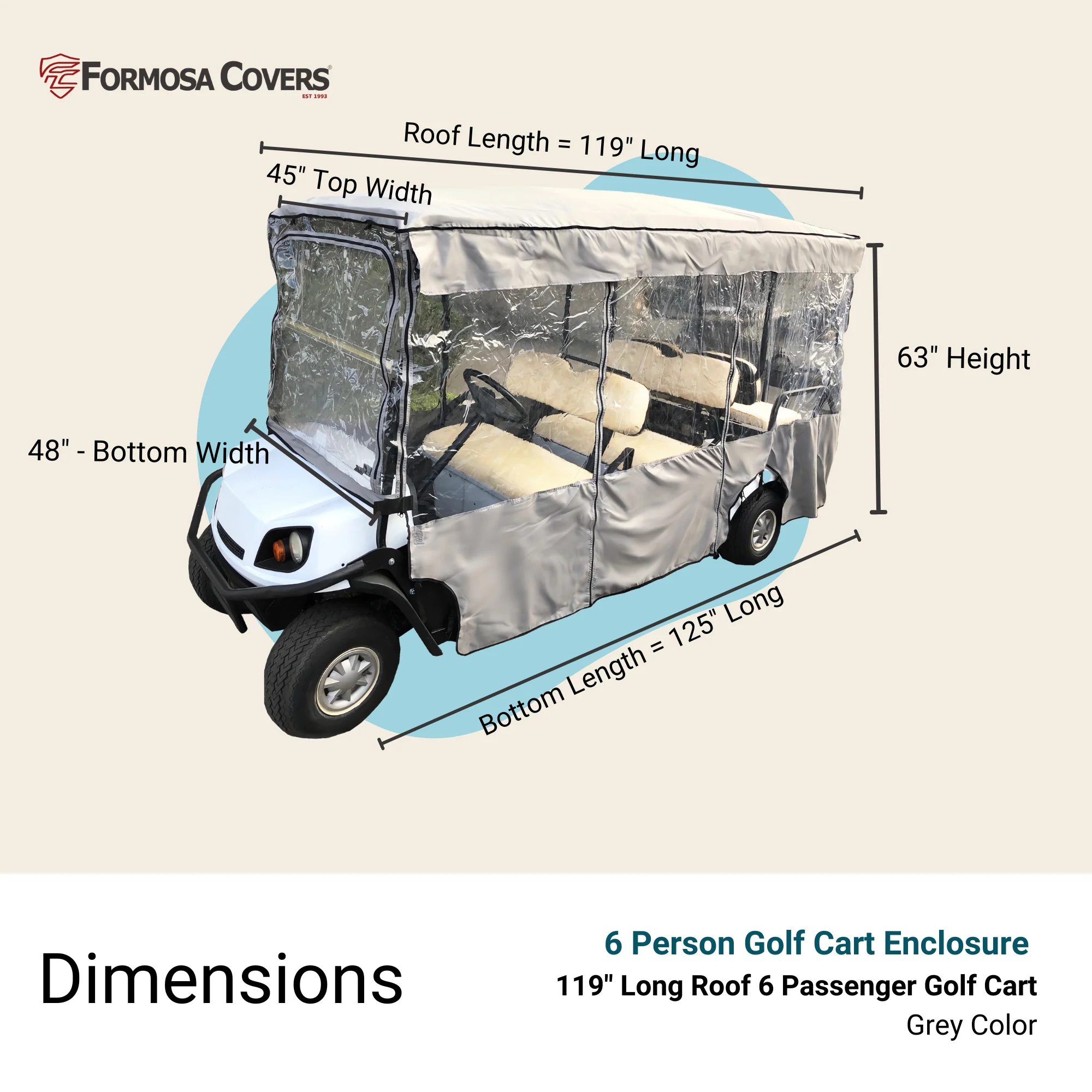 6 Passenger Driving Enclosure Golf Cart Cover fits EZGO 4+2 Bench - Image 3