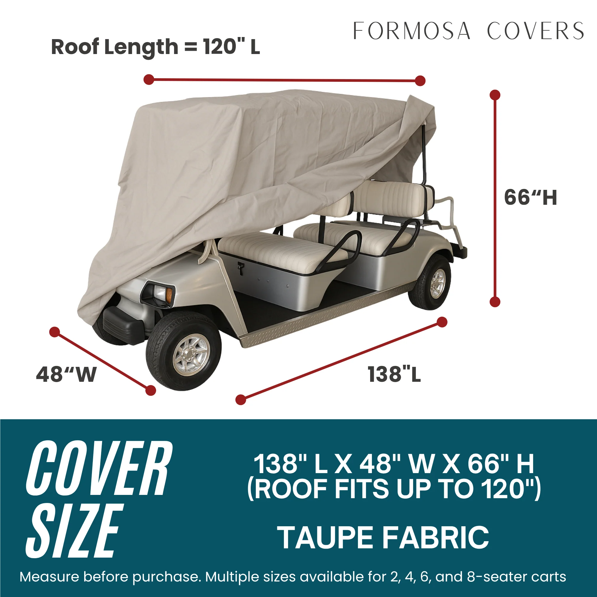 6 Passenger Golf Cart Storage Cover Taupe - Image 2