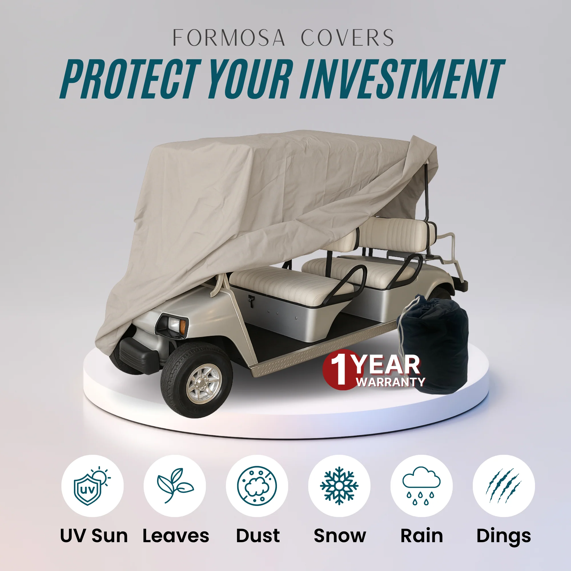 6 Passenger Golf Cart Storage Cover Taupe - Image 3