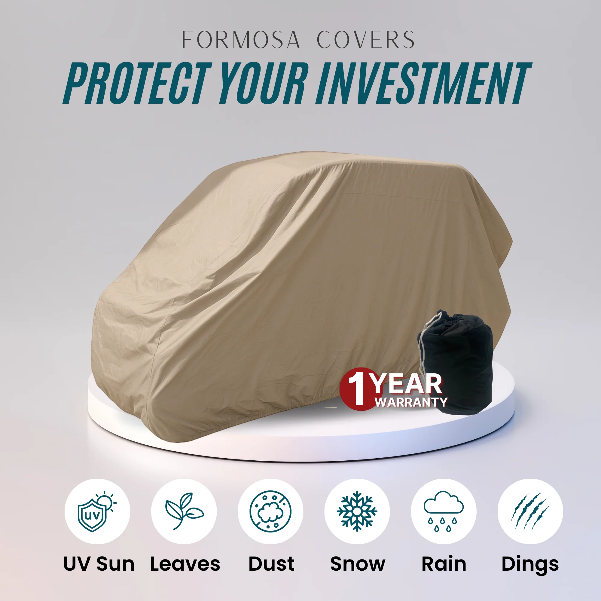8 Passenger Golf Cart Storage Cover Taupe - Image 2