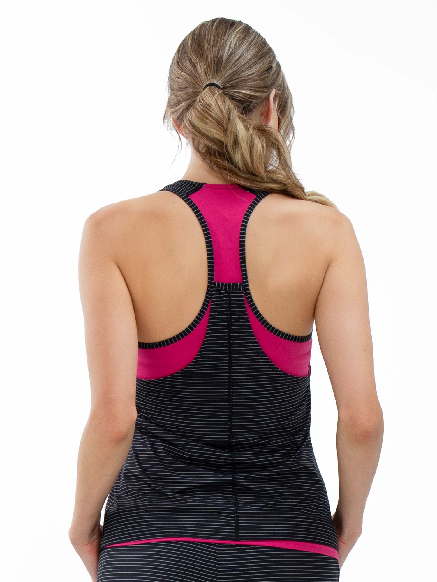 Aubrey Double Layer Athleisure Tank - Fuchsia/Black - Image 7