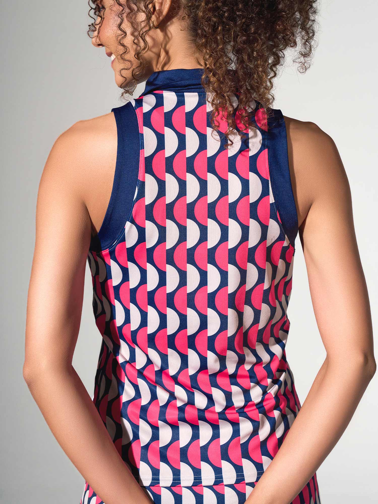 Ava Sleeveless Women's Golf & Tennis Polo Top - Geo Print/Ink - Image 2