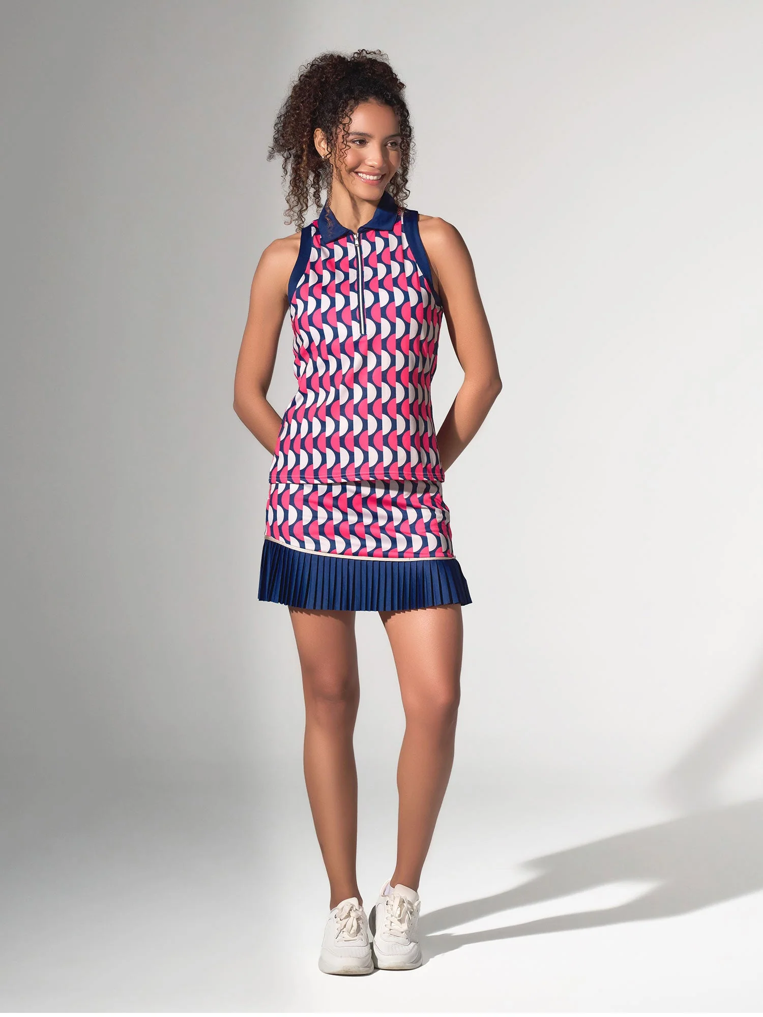 Ava Sleeveless Women's Golf & Tennis Polo Top - Geo Print/Ink - Image 4