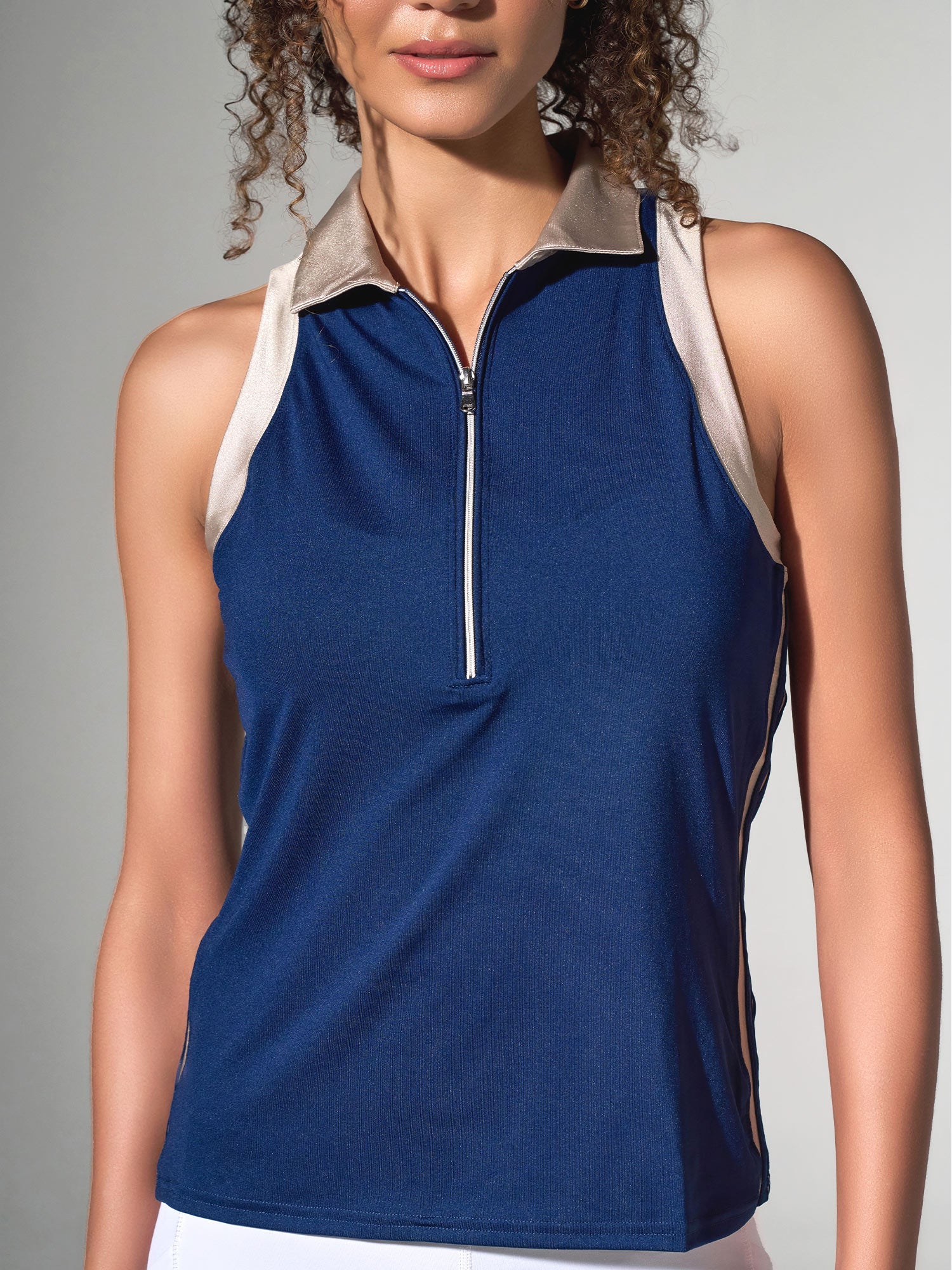 Ava Sleeveless Women's Golf & Tennis Polo Top - Ink/Silver - Image 3