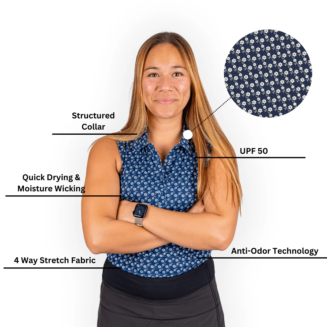 Blue Floral Women's Polo (Sleeveless) - Image 3