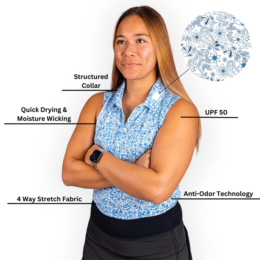 Blue Paisley Women's Polo (Sleeveless) - Image 3