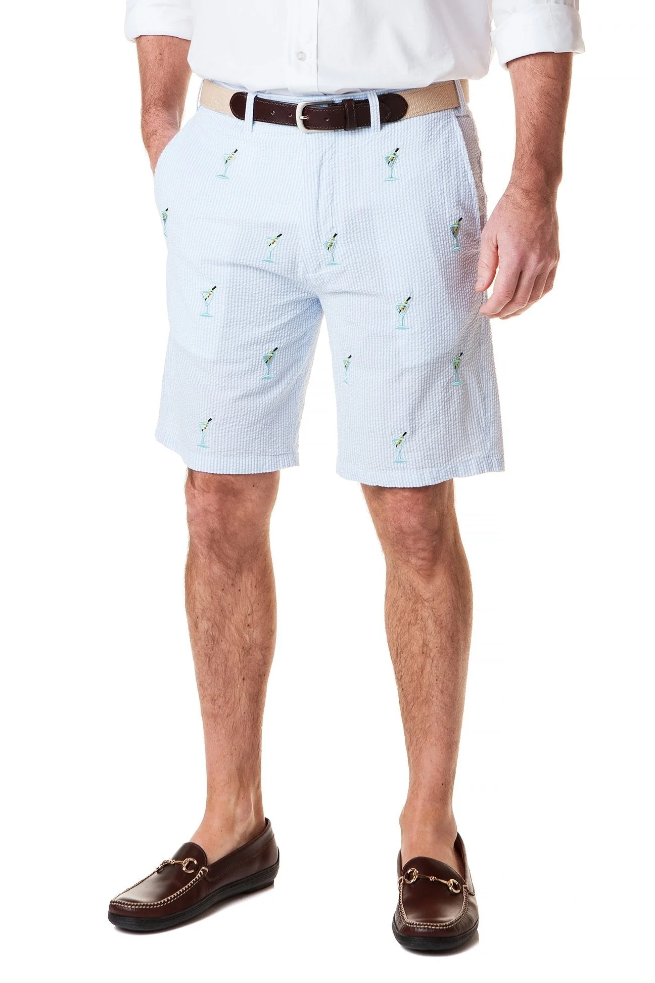 Cisco Embroidered Short Blue Seersucker with Martini - Image 3