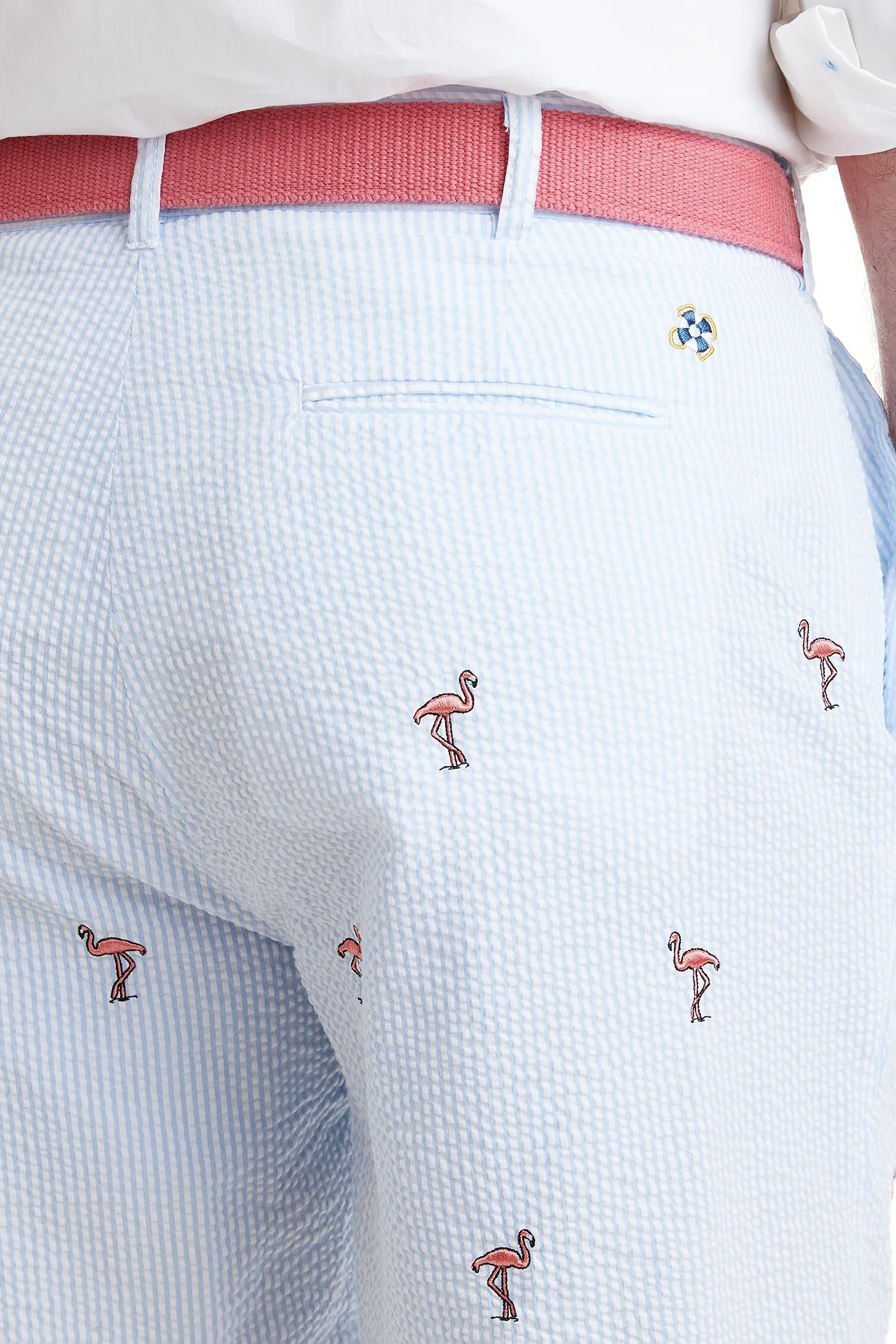 Cisco Short Stretch Twill Blue Seersucker with Flamingo - Image 2