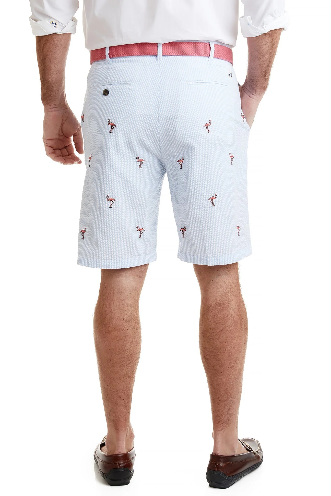 Cisco Short Stretch Twill Blue Seersucker with Flamingo - Image 3