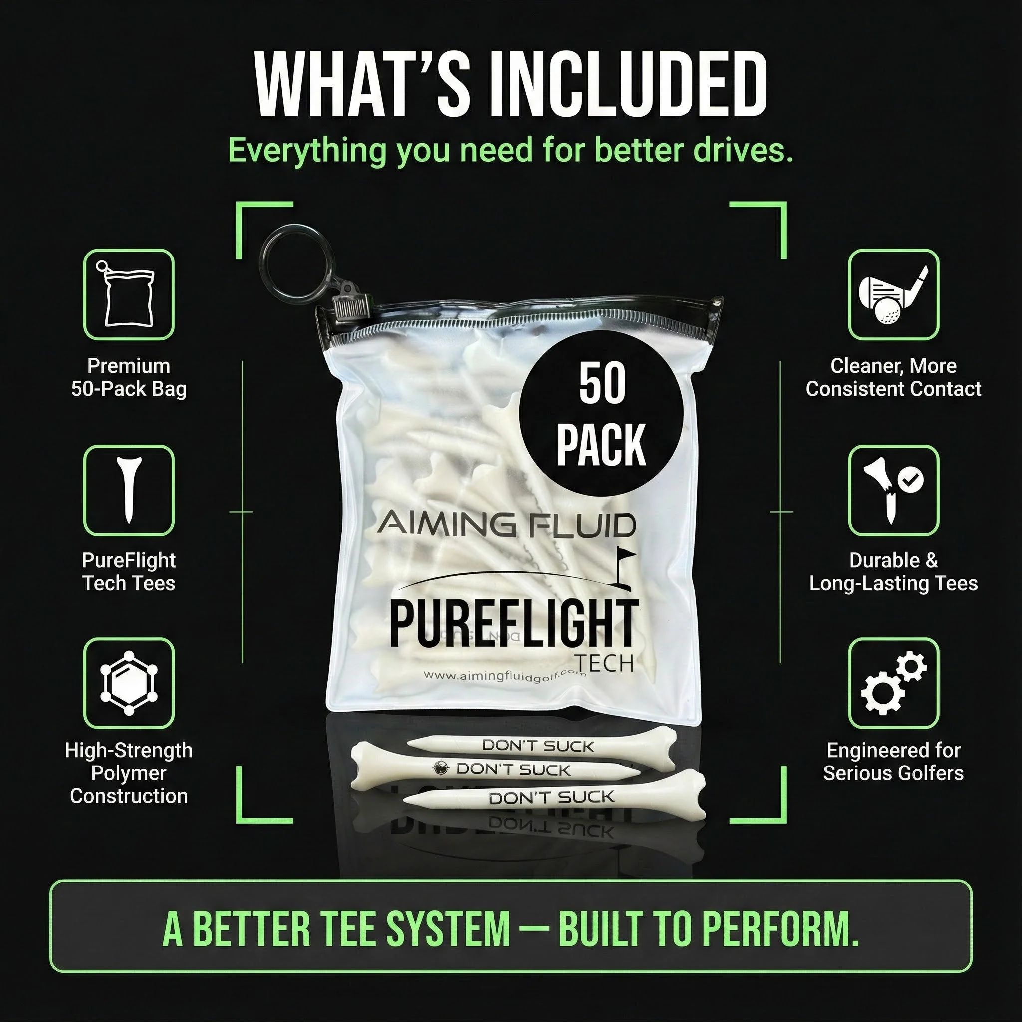 DON’T SUCK™ Golf Tees – PureFlight™ 4-Prong Design (50-Pack) - Image 6