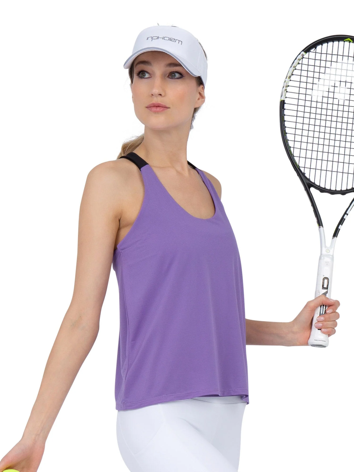 Double-Layered "T" Racer Back Camila Tank - Lavender/Black - Image 3