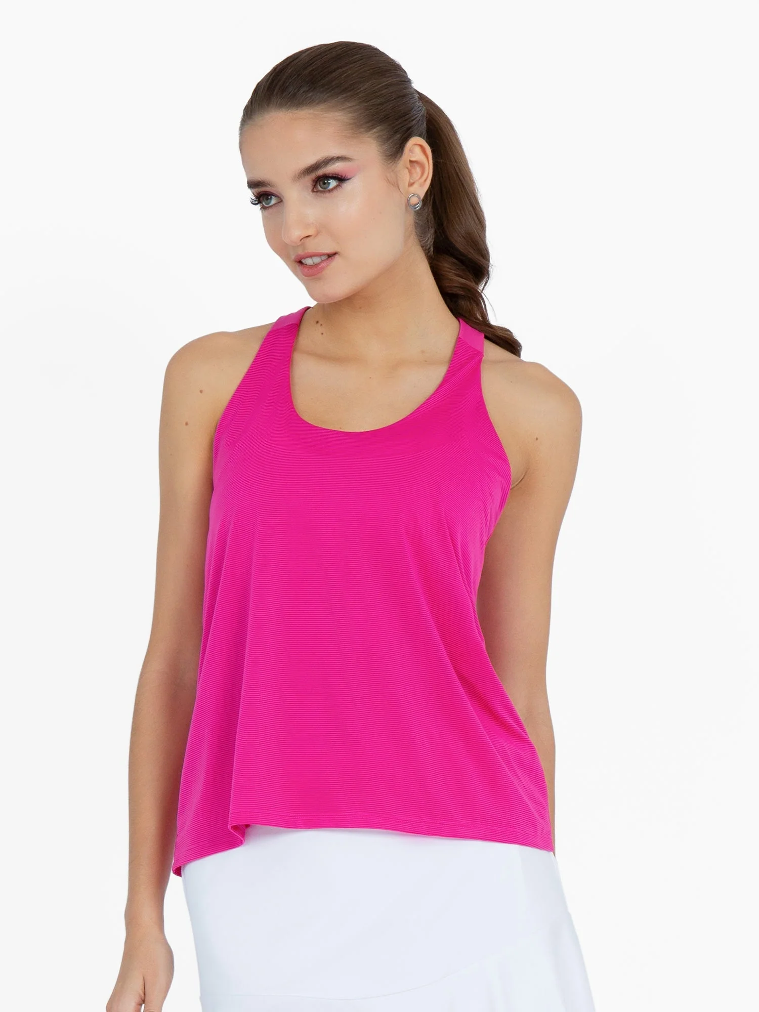 Double-Layered "T" Racer Back Camila Tank - Raspberry Pink - Image 3