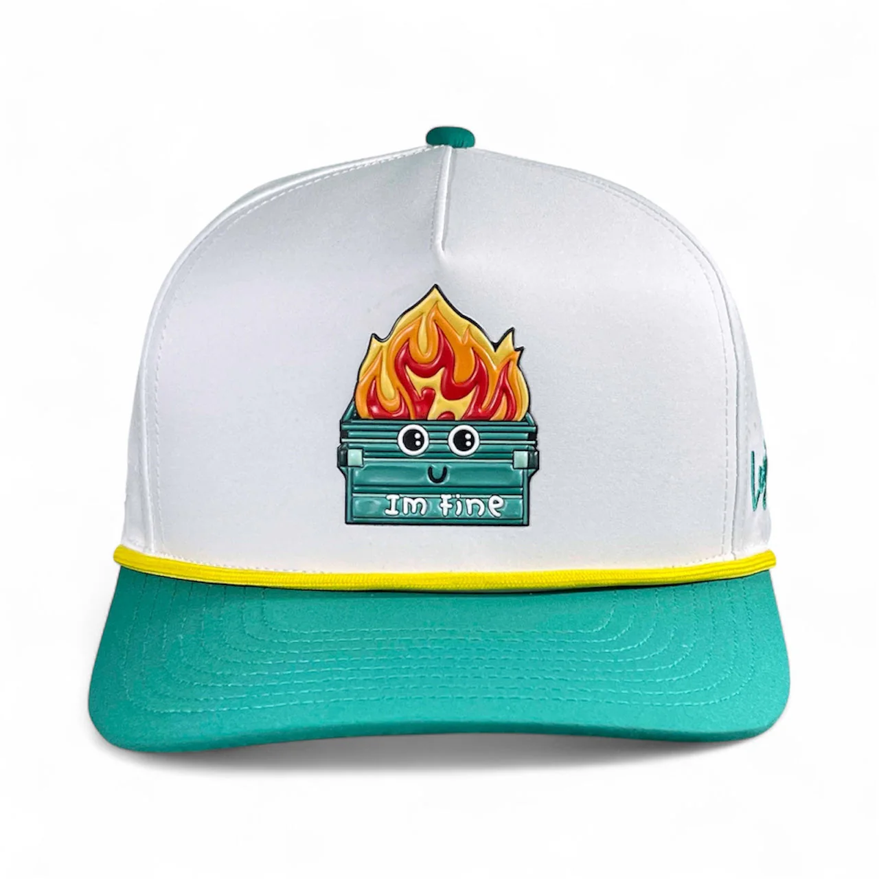 Dumpster Fire Golf Hat | Snapback Cap | Built-in Magnetic Ball Marker Holder + Marker Included | Adjustable | Trash Waste White, Teal - Image 2