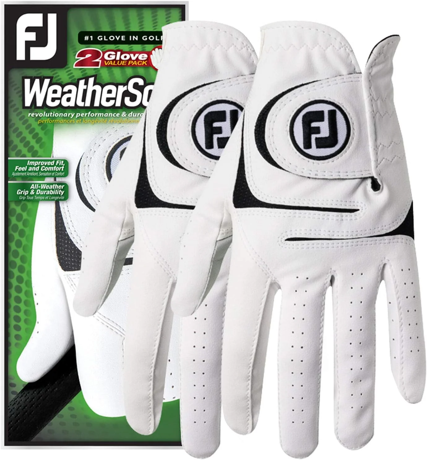 FootJoy WeatherSof 2-Pack Mens Glove 2023 White/Black - Image 2