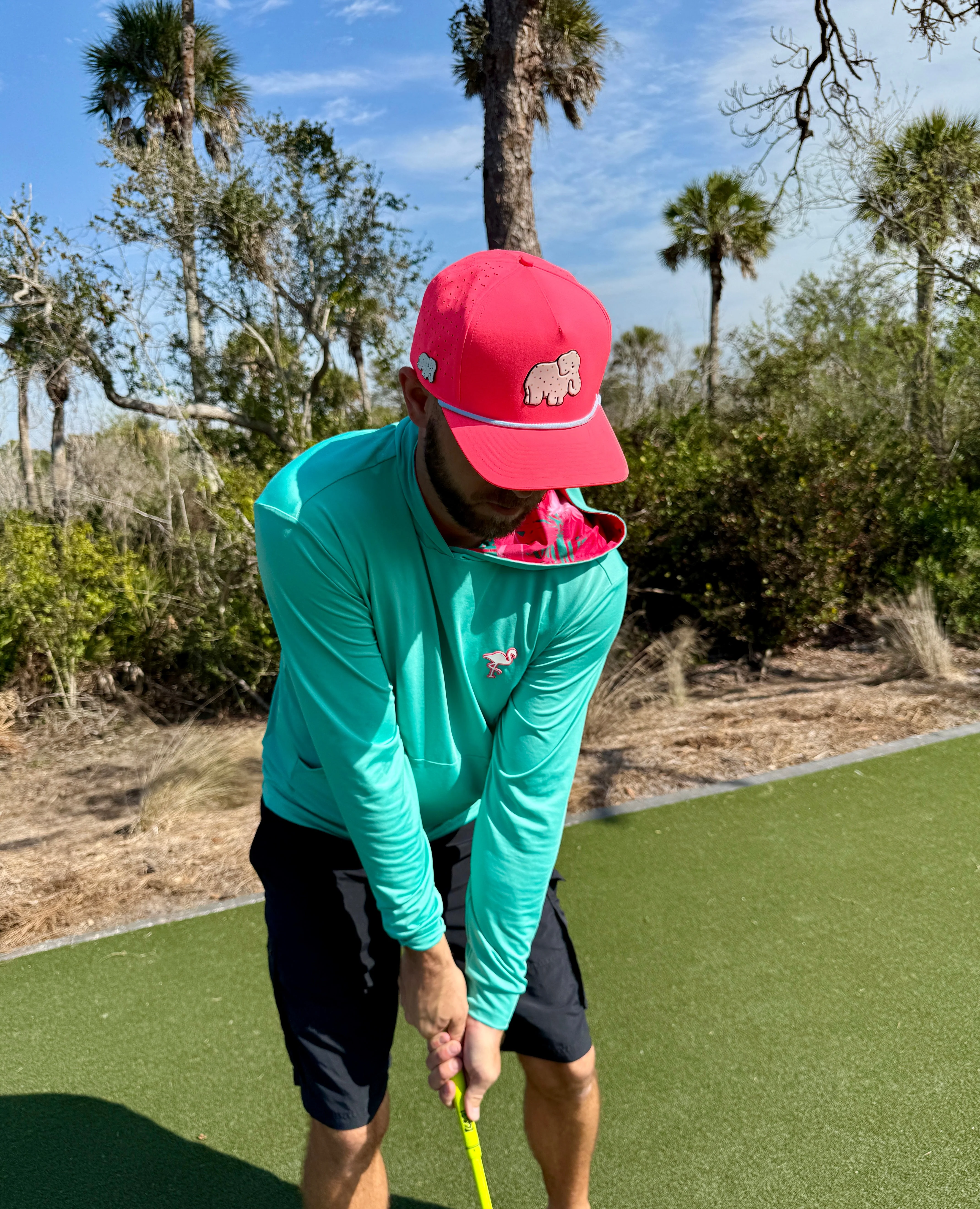Frosted Elephant Golf Hat | Snapback Cap | Built-in Magnetic Ball Marker Holder + Marker Included | Adjustable | Elephant Cookie Pink - Image 3