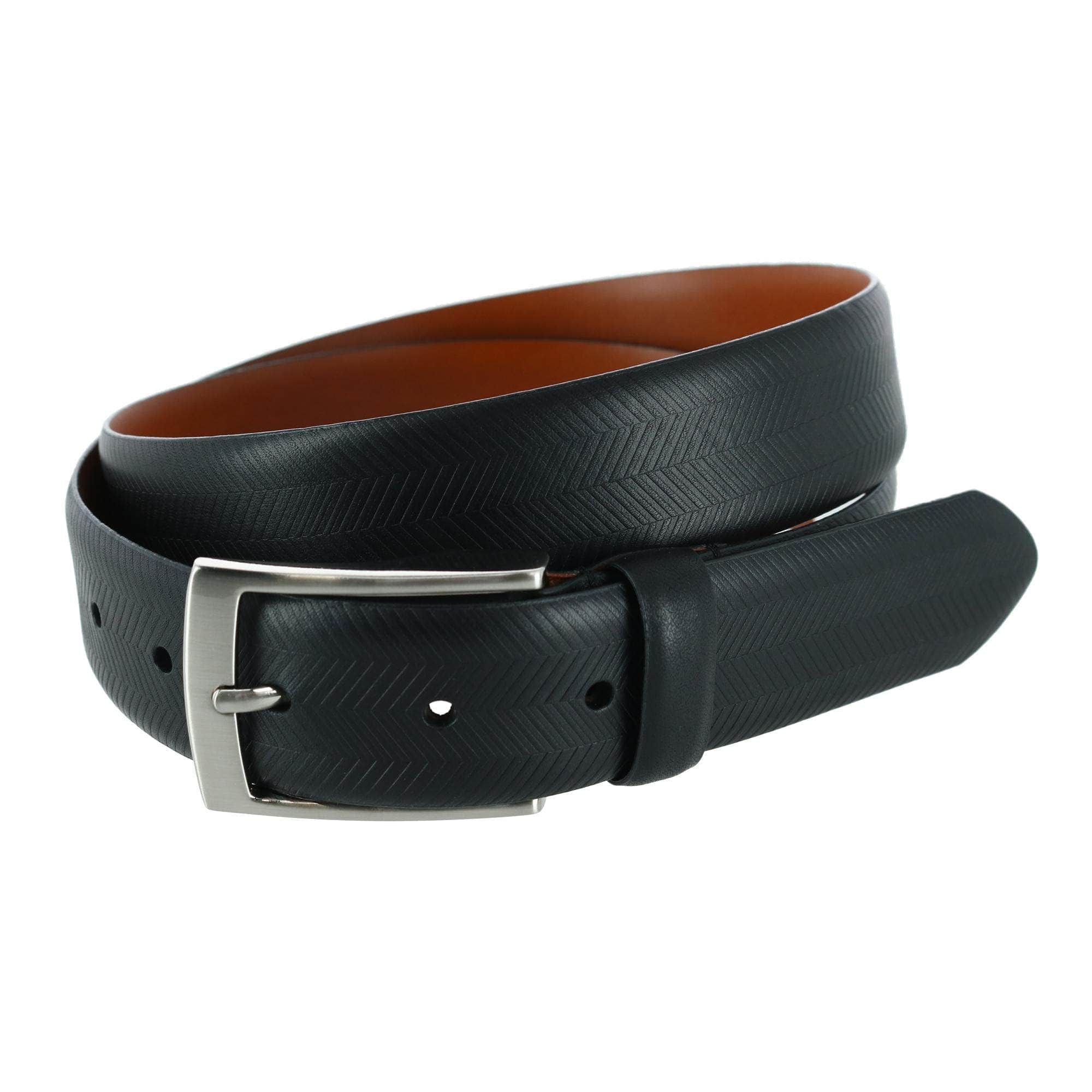 Gregorio 35mm Herringbone Embossed Feather Edged Leather Belt - Image 2