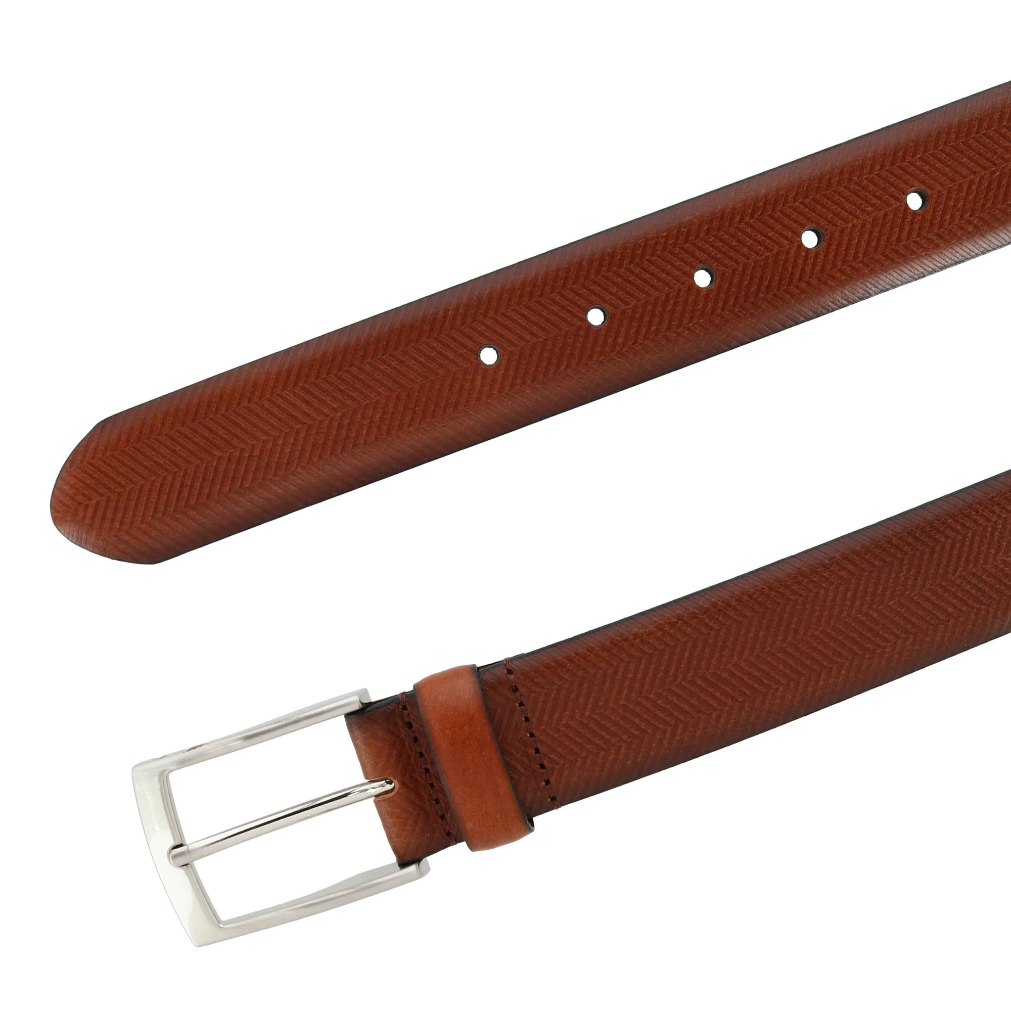 Gregorio 35mm Herringbone Embossed Feather Edged Leather Belt - Image 5