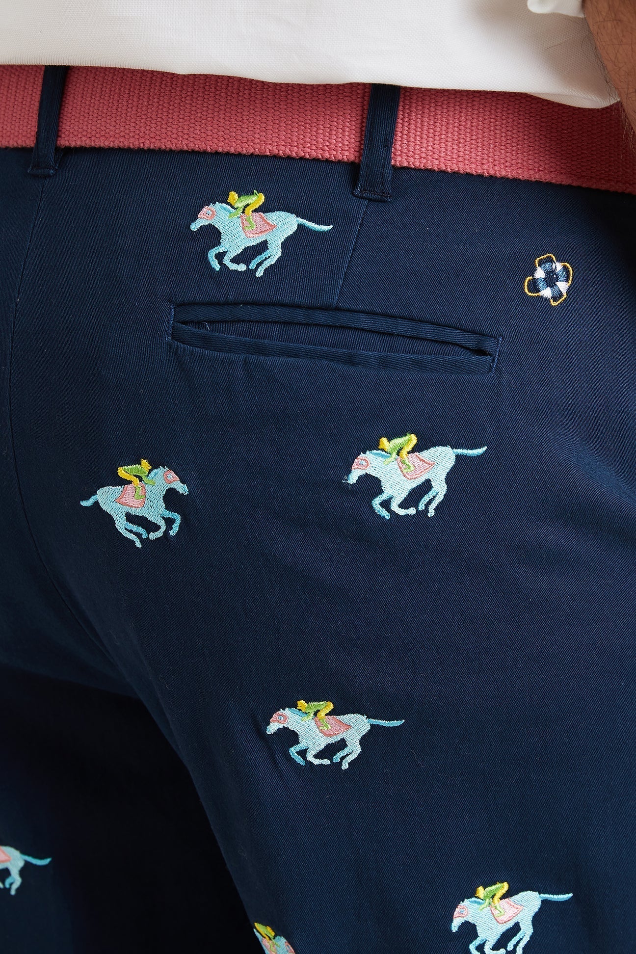Harbor Pant Stretch Twill Nantucket Navy with Pastel Racing Horses - Image 2