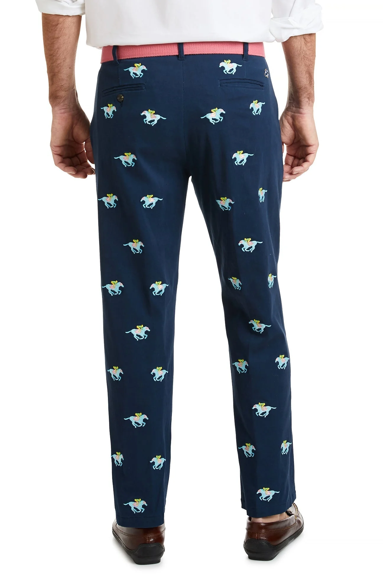 Harbor Pant Stretch Twill Nantucket Navy with Pastel Racing Horses - Image 4