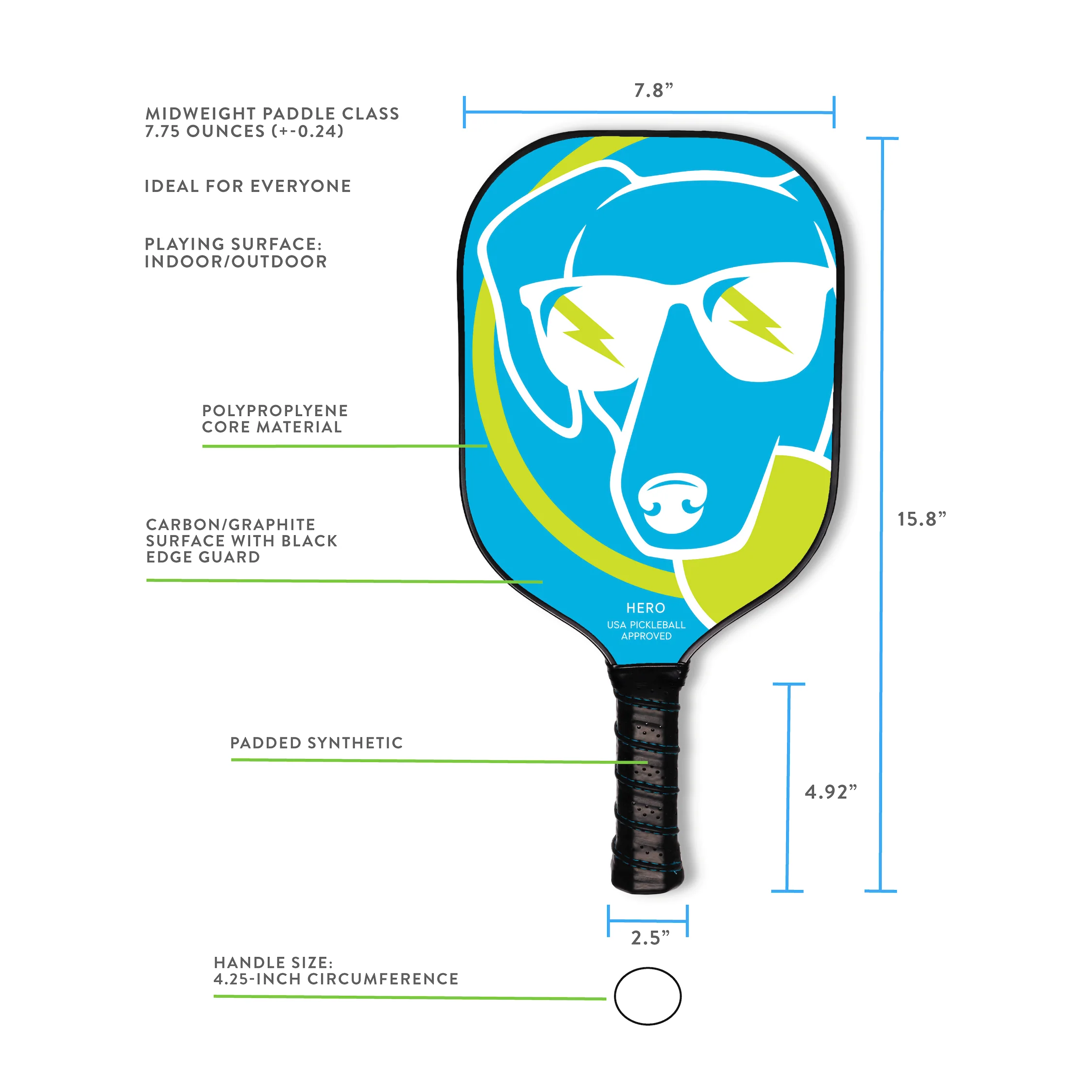 Hero Blue Dog Pickleball Paddle - Image 3